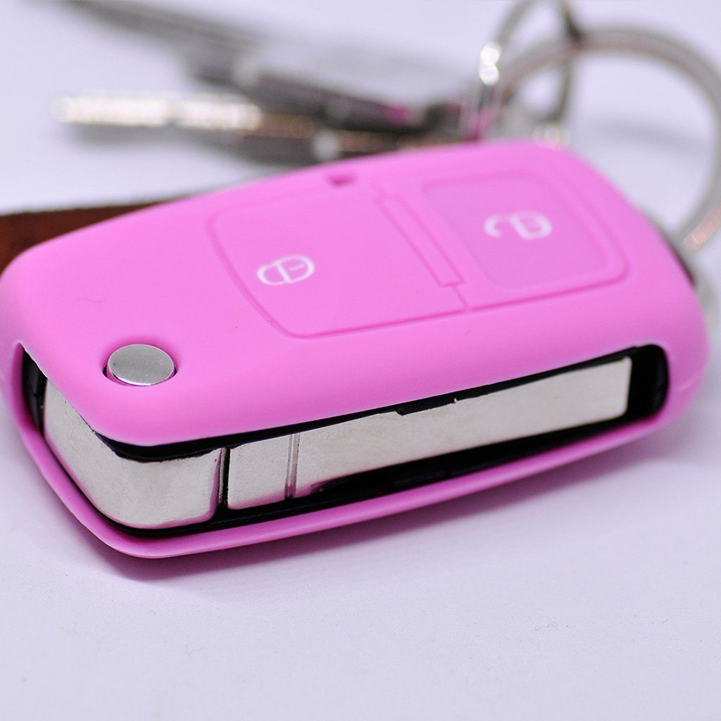 mt-key Schlüsseltasche Autoschlüssel Softcase Silikon Schutzhülle Rosa, für VW Golf Polo Fox EOS Jetta SEAT Skoda bis 2009 2 Tasten Schlüssel