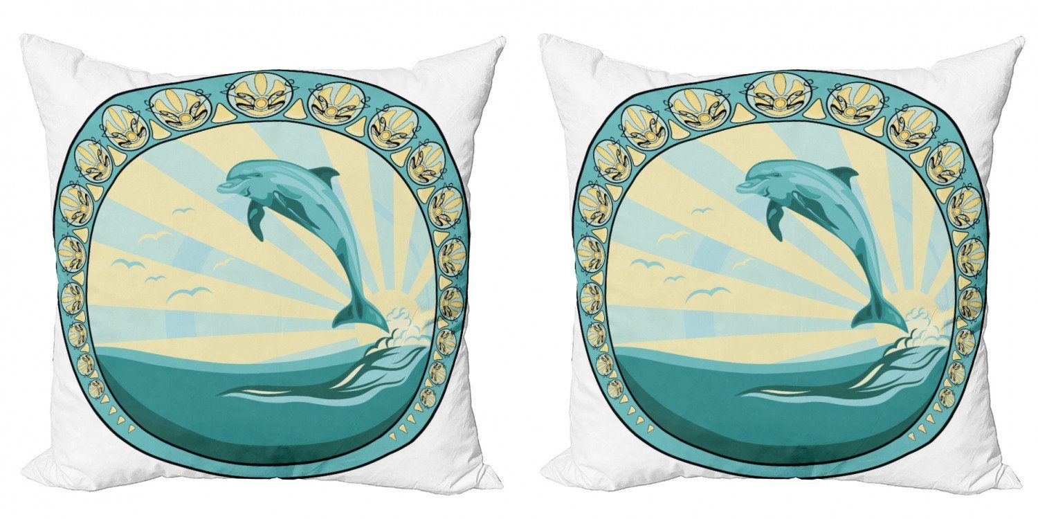 Meer aus Stück), Delphin Modern Abakuhaus Accent Digitaldruck, (2 Säugetier Kissenbezüge Doppelseitiger Springen