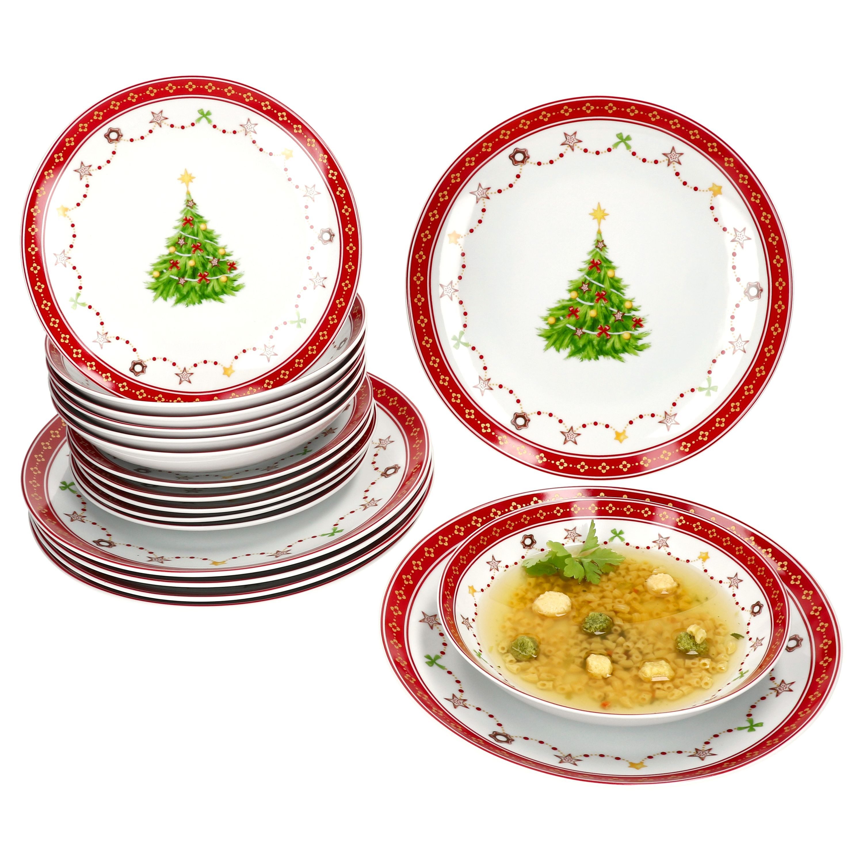 MamboCat Тарелки-Set 18tlg. Тарелки Set Weihnachtstraum 6 Personen Porzellan Тарелки, Porzellan, Weihnachtsgeschirr, Weihnachten, Weihnachtsset, Geschirr