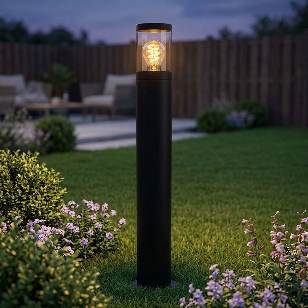 GLOBO LIGHTING LED Außen-Stehlampe, Leuchtmittel inklusive, Warmweiß, LED Außenstehleuchte Edelstahl schwarz rauch Garten Wegelampe H 80 cm
