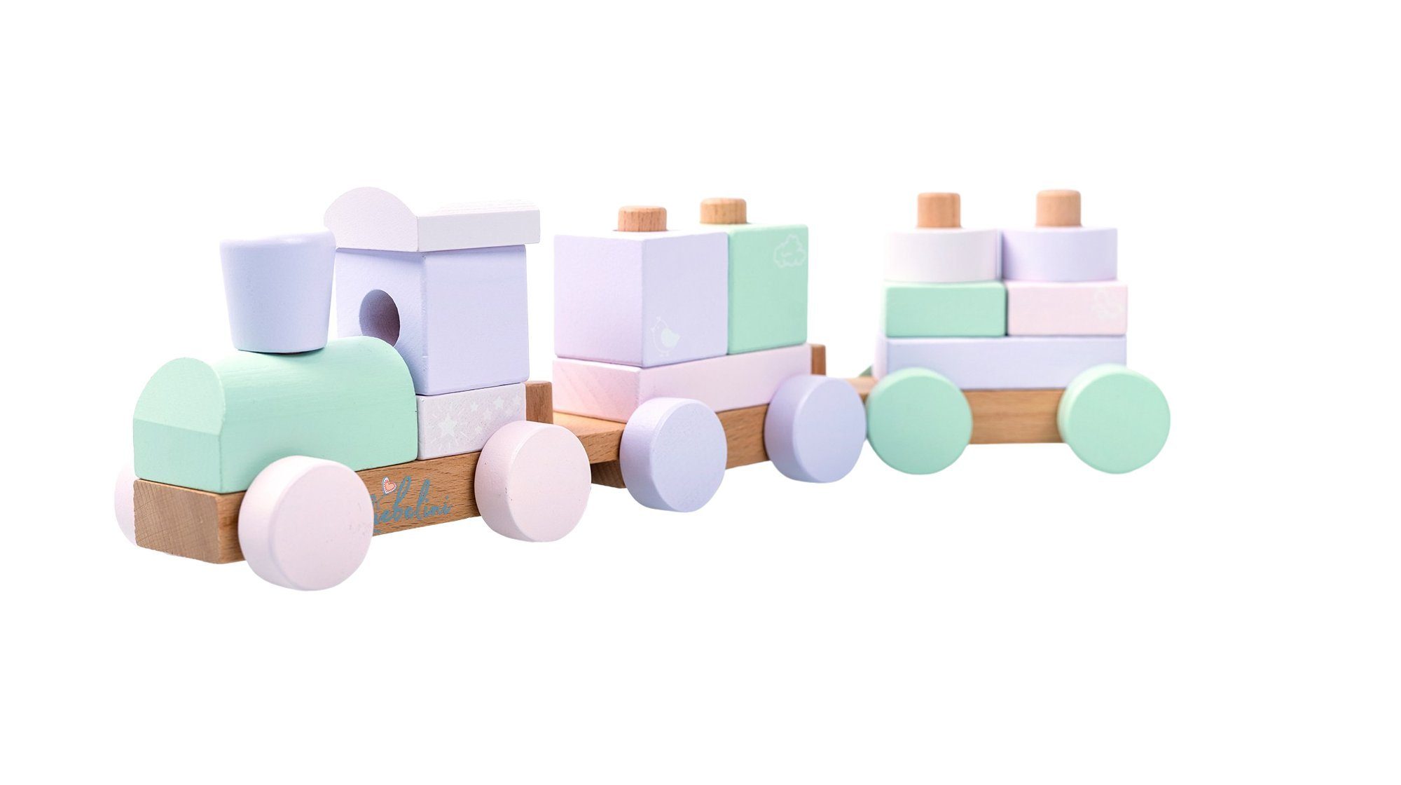 Liebelini Spielzeug-Zug Liebelini XL Holz-Eisenbahn Motorikspielzeug Holzspielzeug Rosa / Mint