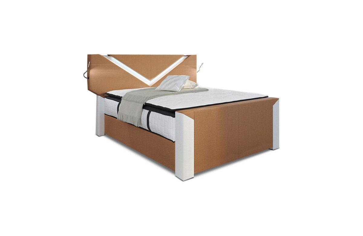 Sofa Dreams Boxspringbett Lyon inkl. Matratze & Topper mit LED-Beleuchtung, Bett mit Kunstleder Premium Bezug und in versch. Liegemaßen