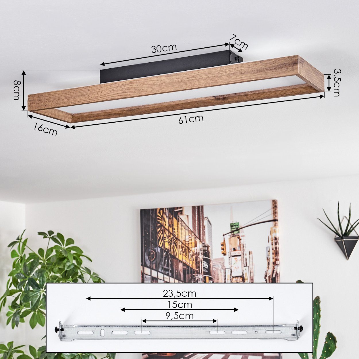 hofstein Deckenleuchte Deckenleuchte aus Metall/MDF/Kunststoff in Schwarz/Holzoptik/Weiß, LED fest integriert, 3000 Kelvin, Länge 80 cm, 18 Watt, 1900 Lumen, 30 – Bild 4 von 5