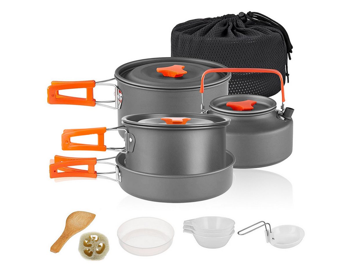 PFCTART Topf-Set Tragbares Camping-Kochset, 16-teiliges Kochgeschirr-Set, Aluminium (16-tlg), Kochtöpfe, Pfannen, Kessel