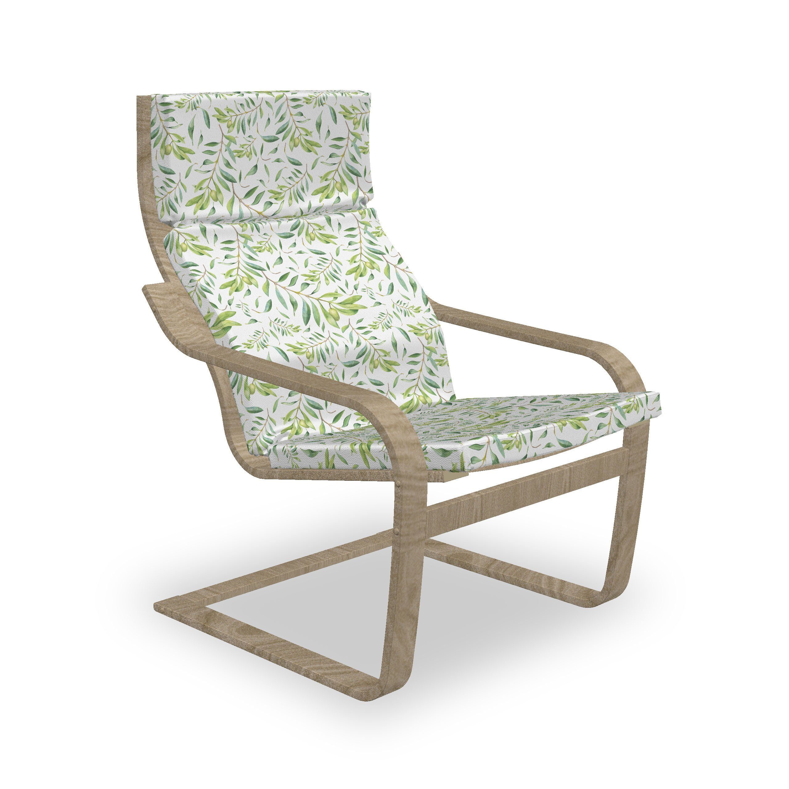 Stuhlkissen Grünes Hakenschlaufe mit Reißverschluss, Sitzkissen und Stuhlkissen Blatt mit Abakuhaus Olivenbaum