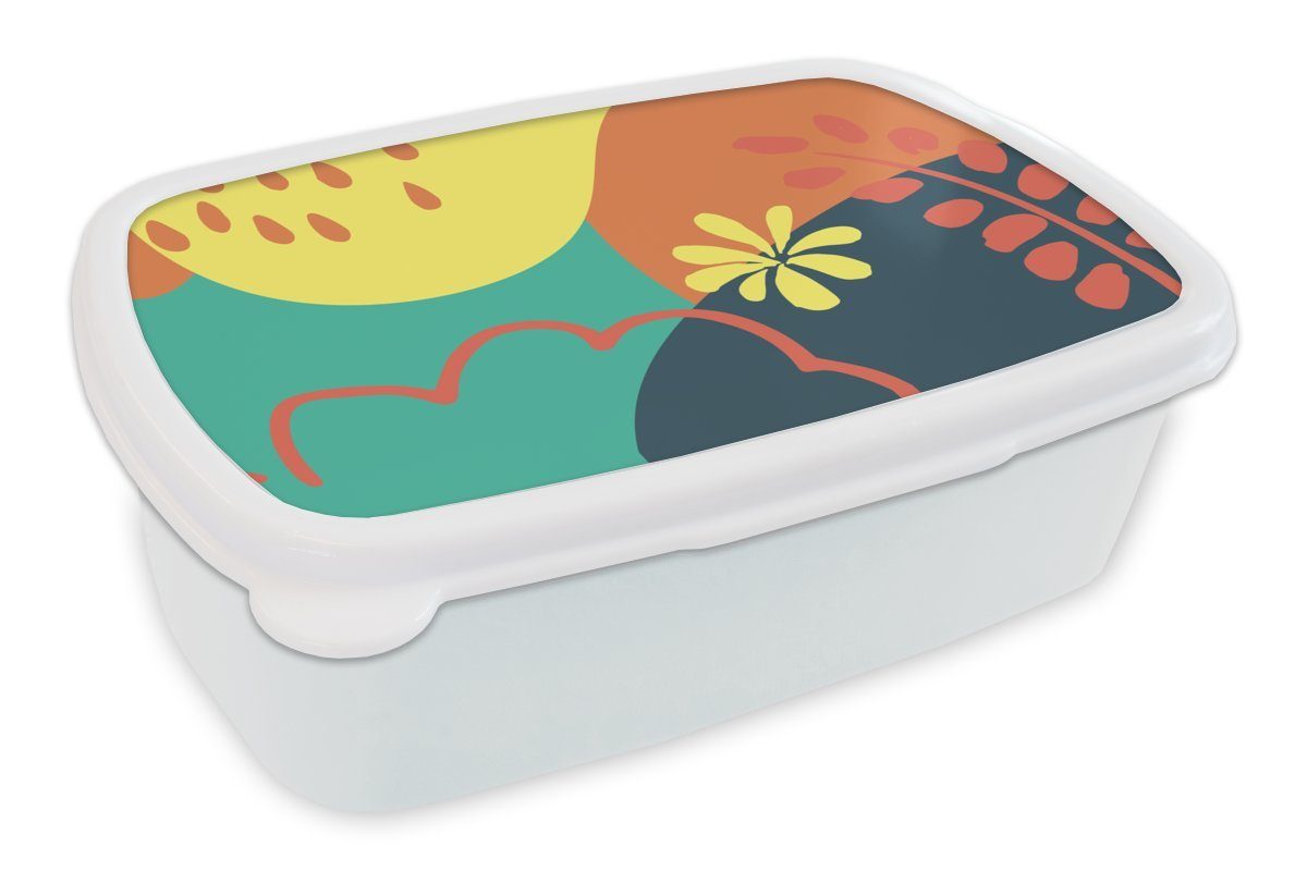 MuchoWow Lunchbox Sommer - Flecken - Blätter, Kunststoff, (2-tlg), Brotbox für Kinder und Erwachsene, Brotdose, für Jungs und Mädchen weiß