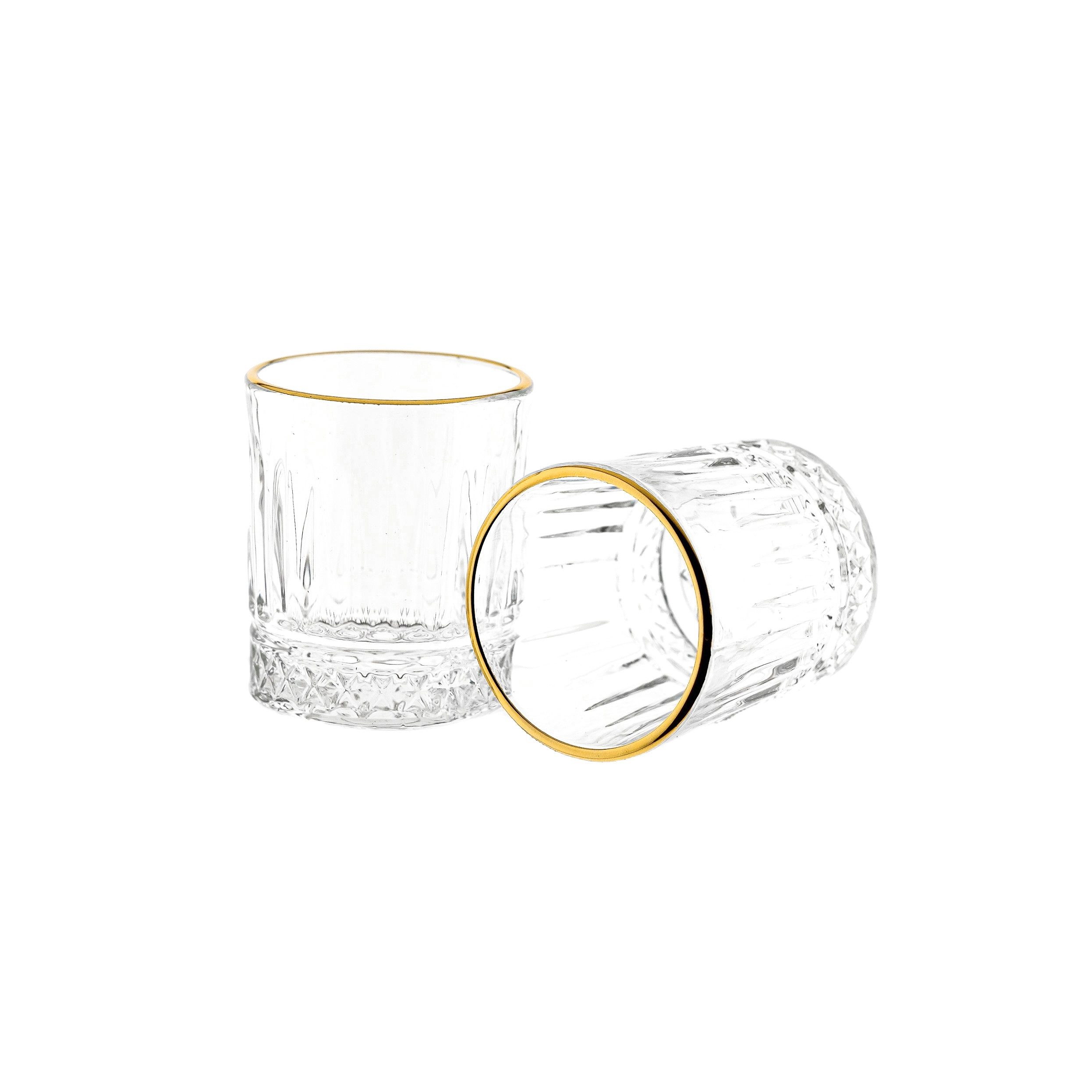 Almina Gläser-Set, 6-tlg., Glas, Mini-Gläser mit Rillenstruktur, 75 ml, mit Goldumrandung