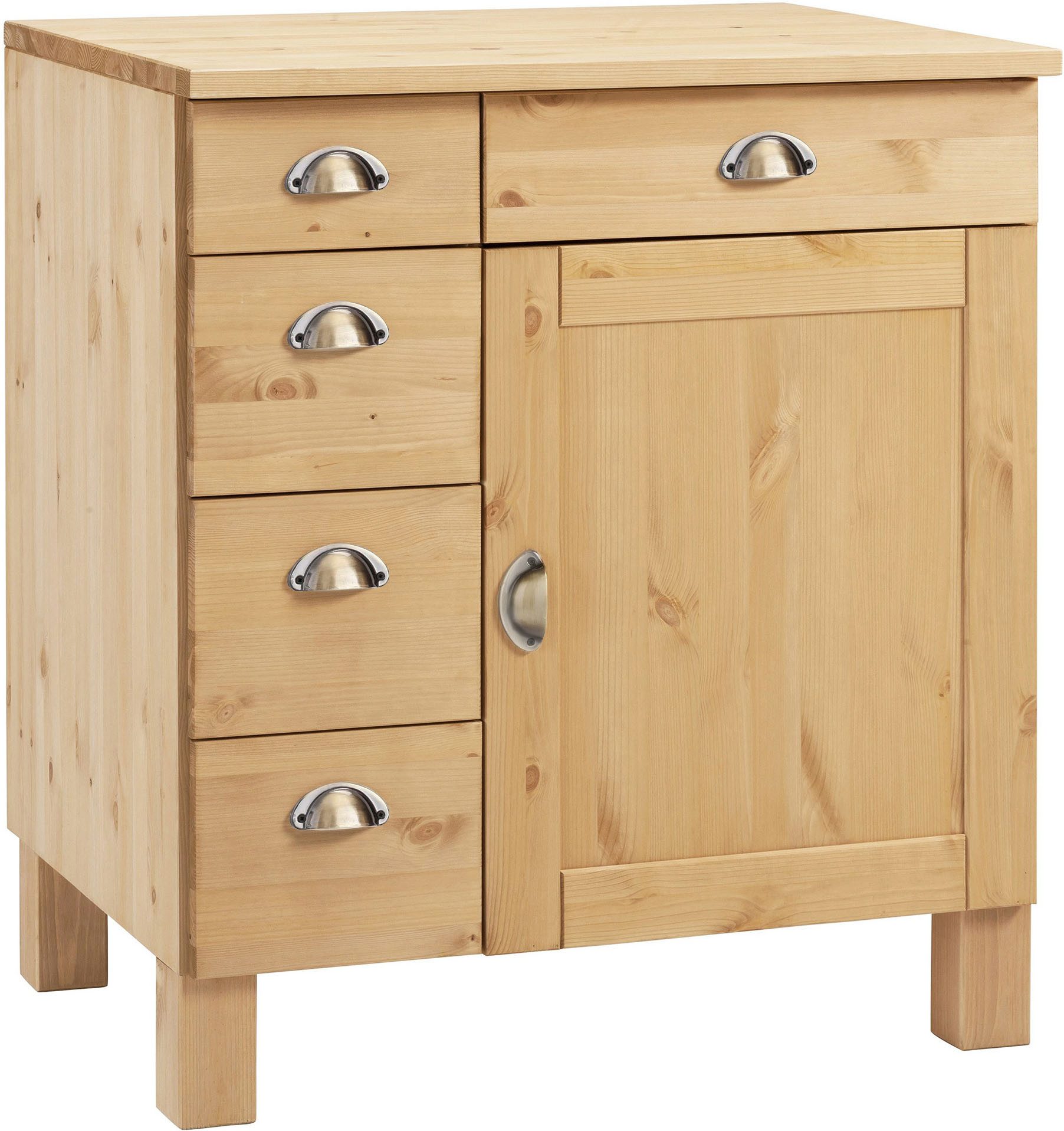 Home affaire Unterschrank Oslo 75 cm breit, 1 Tür, 5 Schubladen, aus Kiefer, Metallgriffe
