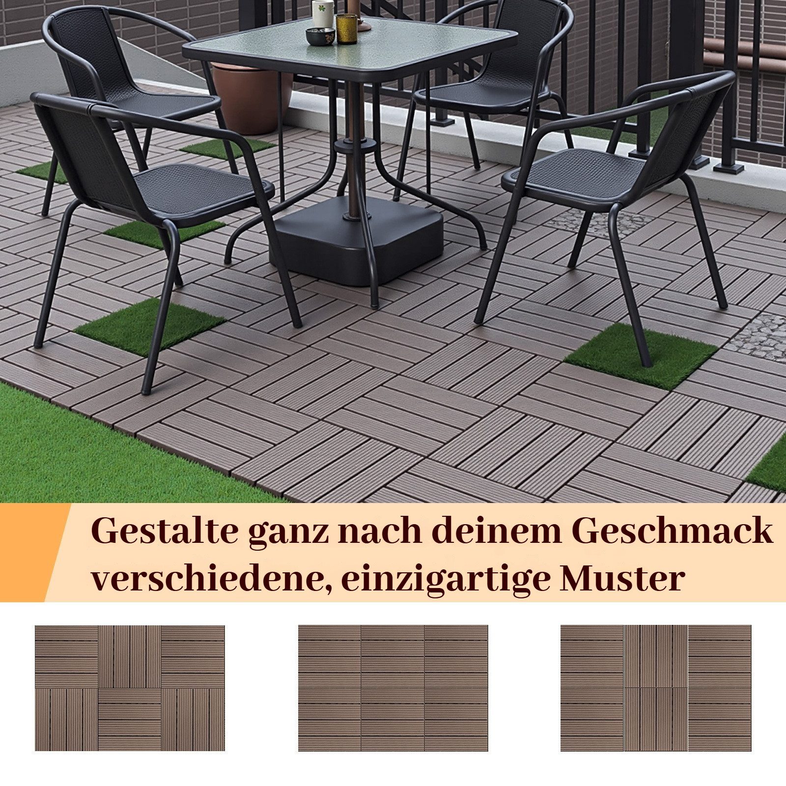 BlingBin Klickfliesen Terrassenfliesen 11 Stück 0,99 Balkonfliesen mit Klicksystem, 11 Stück, 11 St., 30B x 30T x 2H cm, Klickfliesen mit Drainagefunktion Bodenbelag Fliese für Terrasse