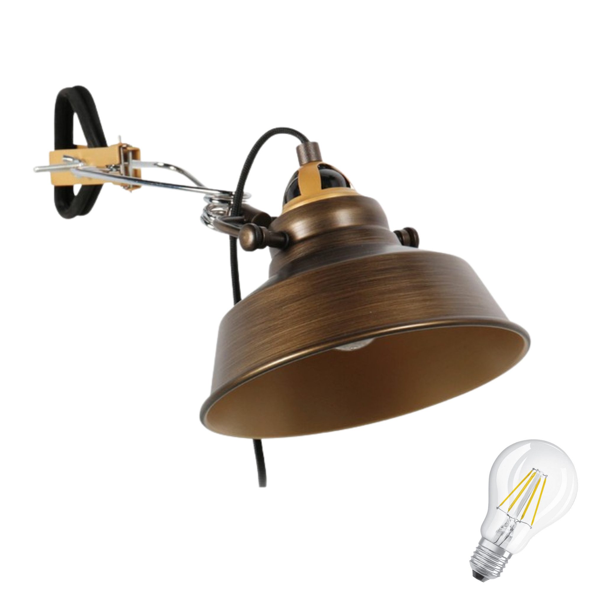 Lichthandel Hoch LED Klemmleuchte Klemmlampe E27 Klemmleuchte Vintage Leselampe Bett incl. LED, 4 Watt LED inklusive, LED wechselbar, 3000K, klemmbar, dreh-, neig- und schwenkbar