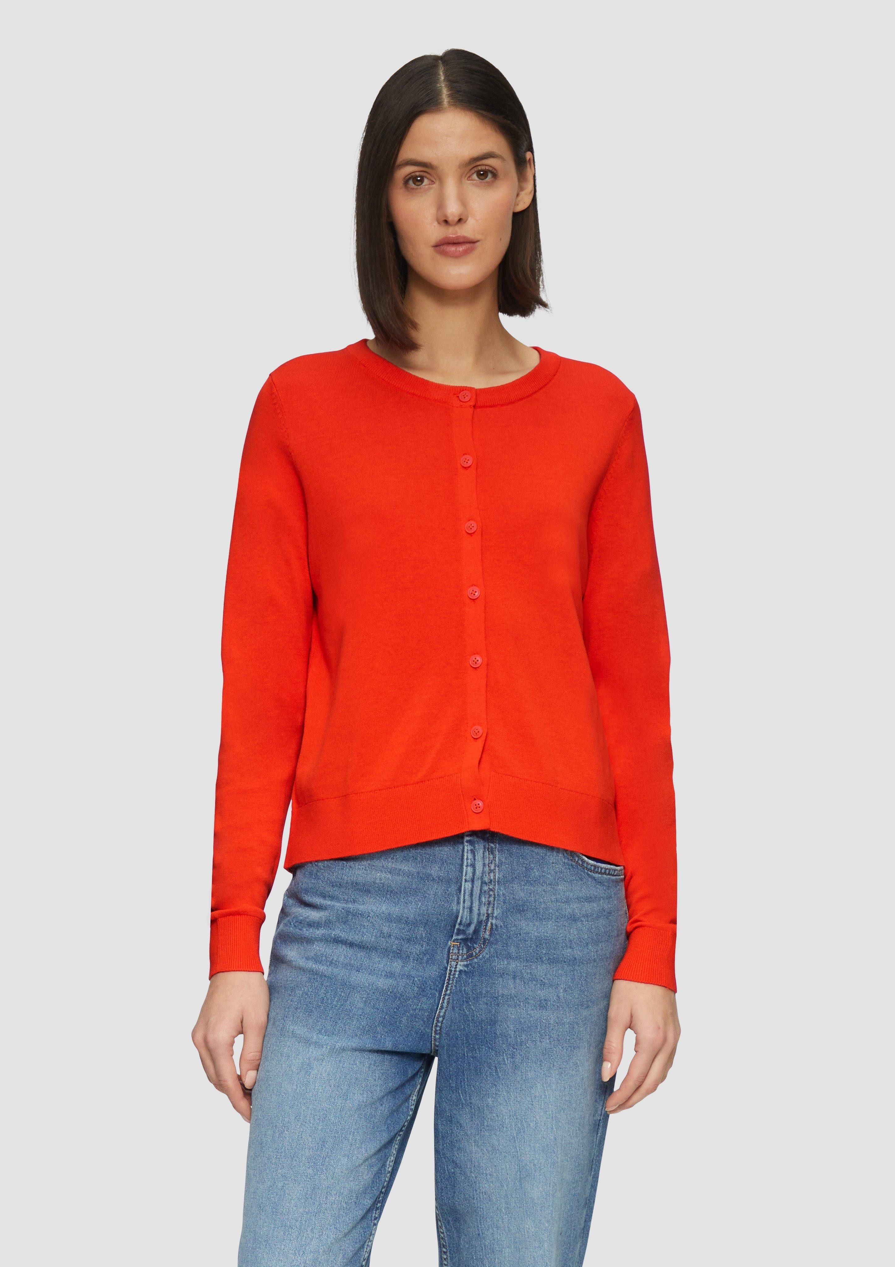 s.Oliver Strickjacke Rundhals-Strickjacke mit Knopfleiste Rippbündchen günstig online kaufen