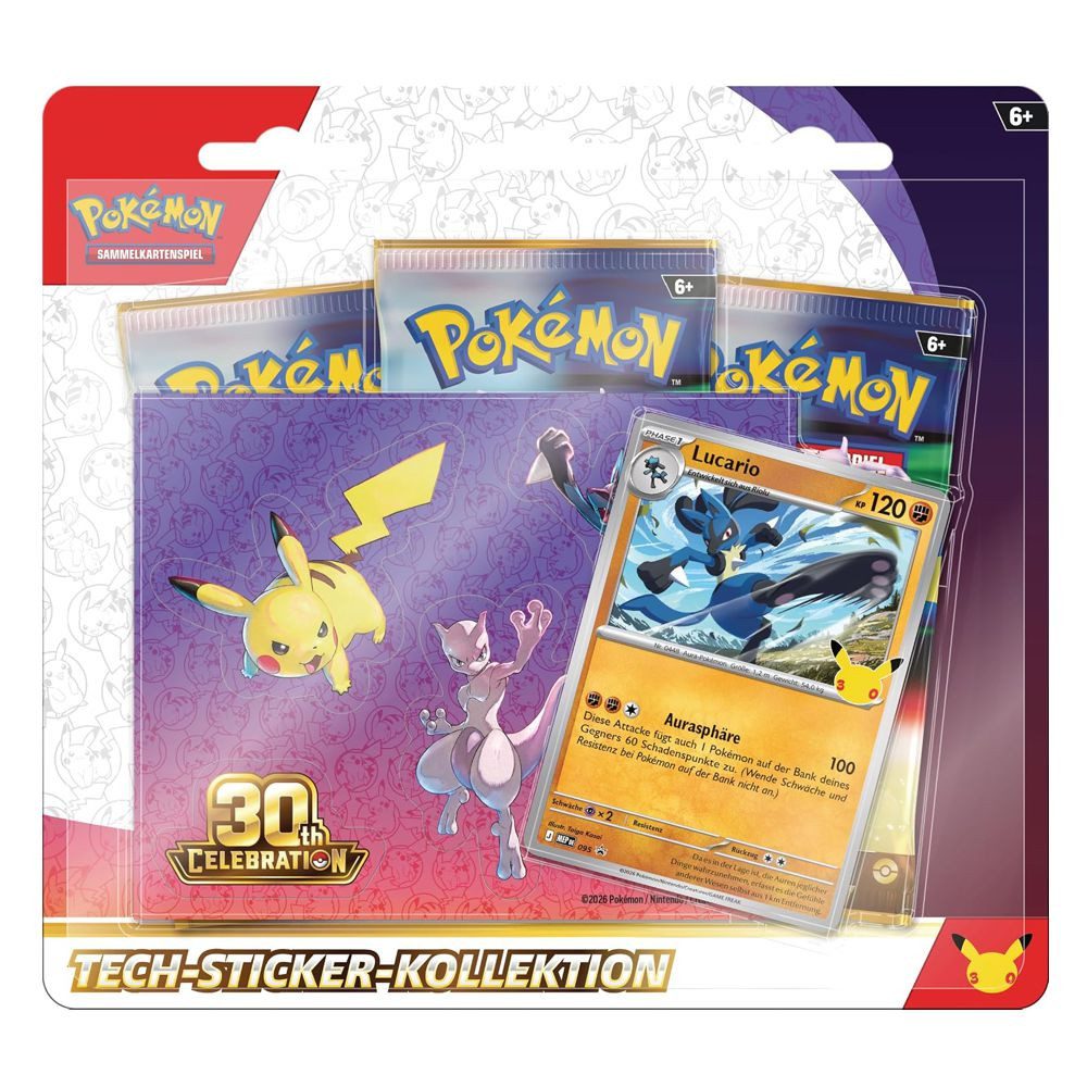 POKÉMON Sammelkarte Lucario 3 Booster-Packs Pokemon Tech-Sticker-Kollektion deutsch