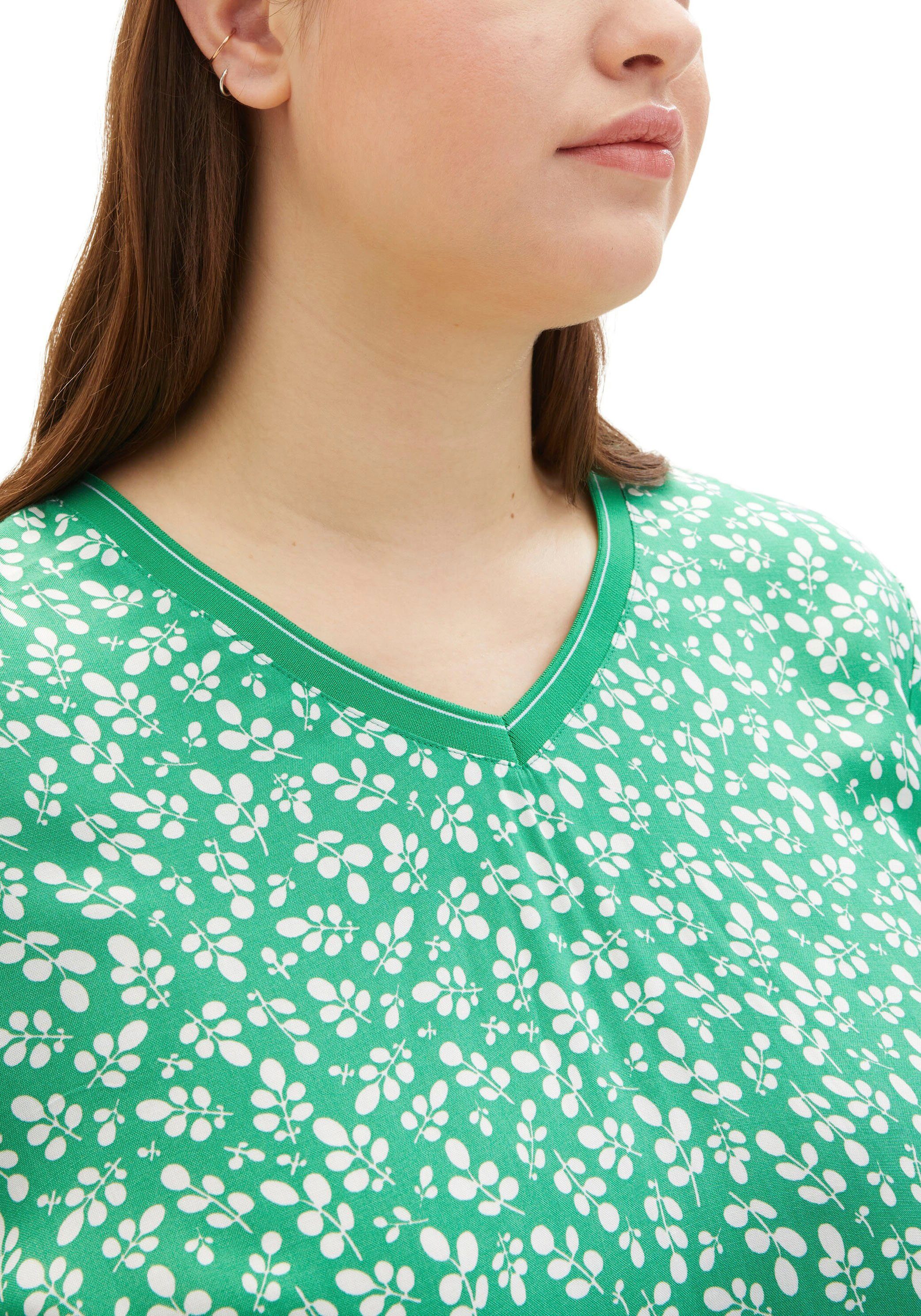 grün weiß TOM TAILOR PLUS Muster geblümt 3/4-Arm-Shirt floralem mit