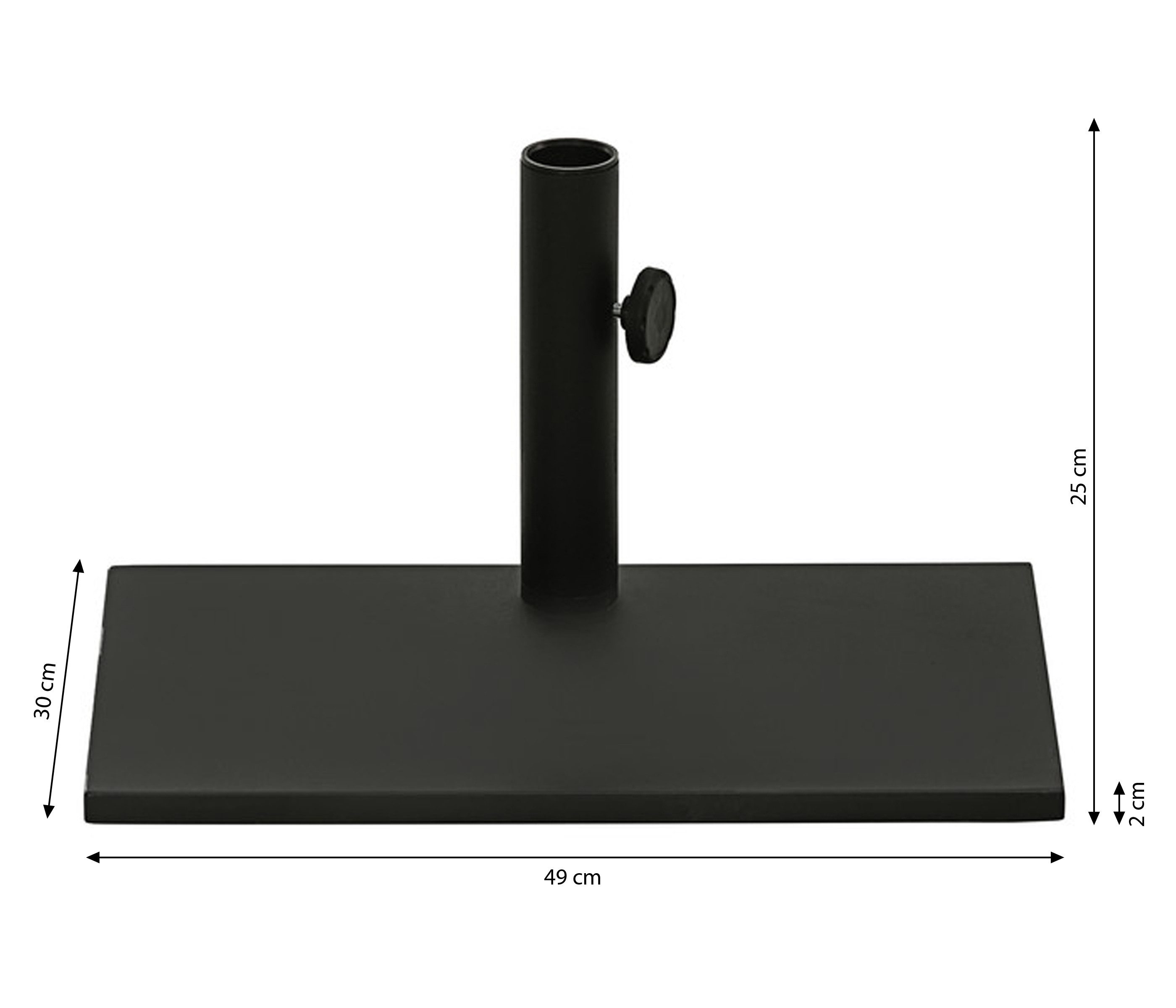 Dehner Schirmständer Eckig für Balkon 20 kg, 49 x 30 x 24.5 cm, schwarz, robuster Schirmständer aus Stahl, für Balkon Sonnenschirme