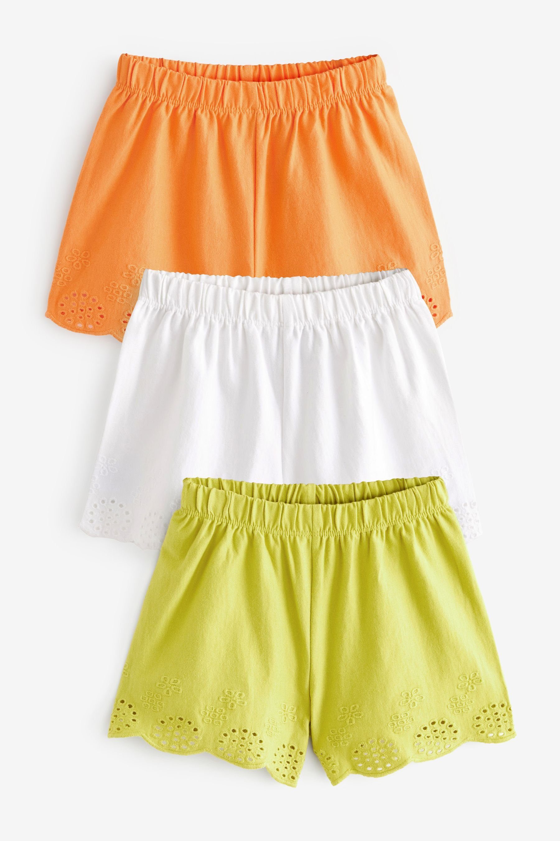 Next Sweatshorts Bestickte Jersey-Shorts im 3er-Pack (3-tlg) Green & Orange