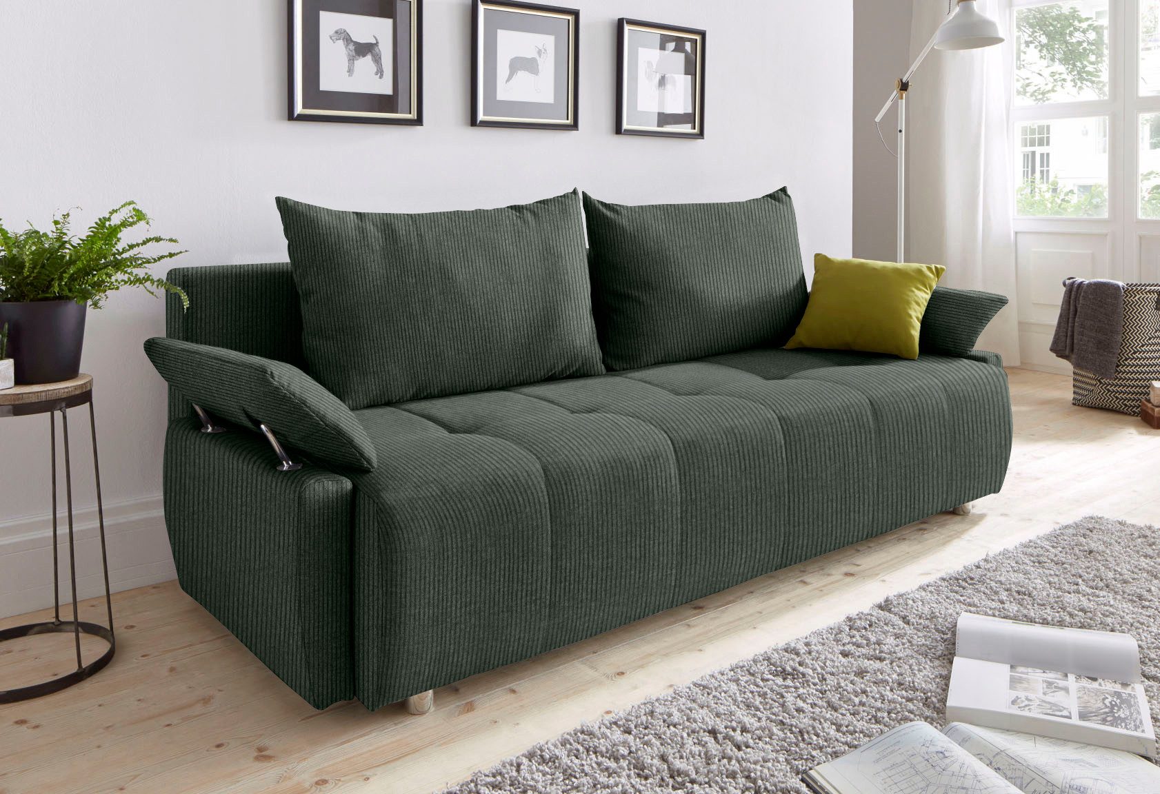 COLLECTION AB Schlafsofa Funtastic, B: 212 cm, Liegefl. 145x187 cm, Armteilverstellung,in Cord, Schlaffunktion, Bettkasten & Zierkissen, Gästebett mit Federkern