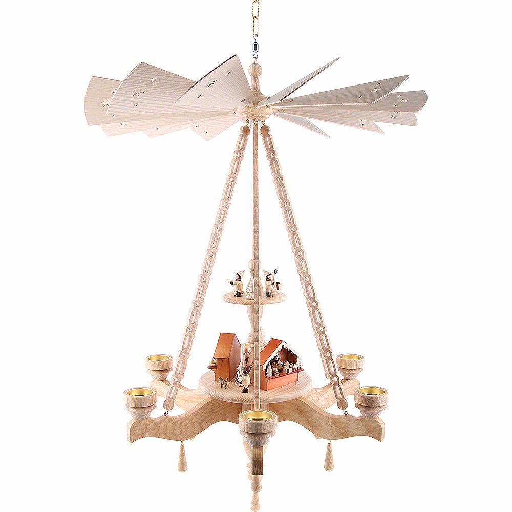 Volkskunstwerkstatt Unger Weihnachtspyramide 2-stöckige Deckenpyramide Weihnachtsmarkt (55x85cm) von Volkskunstwerk