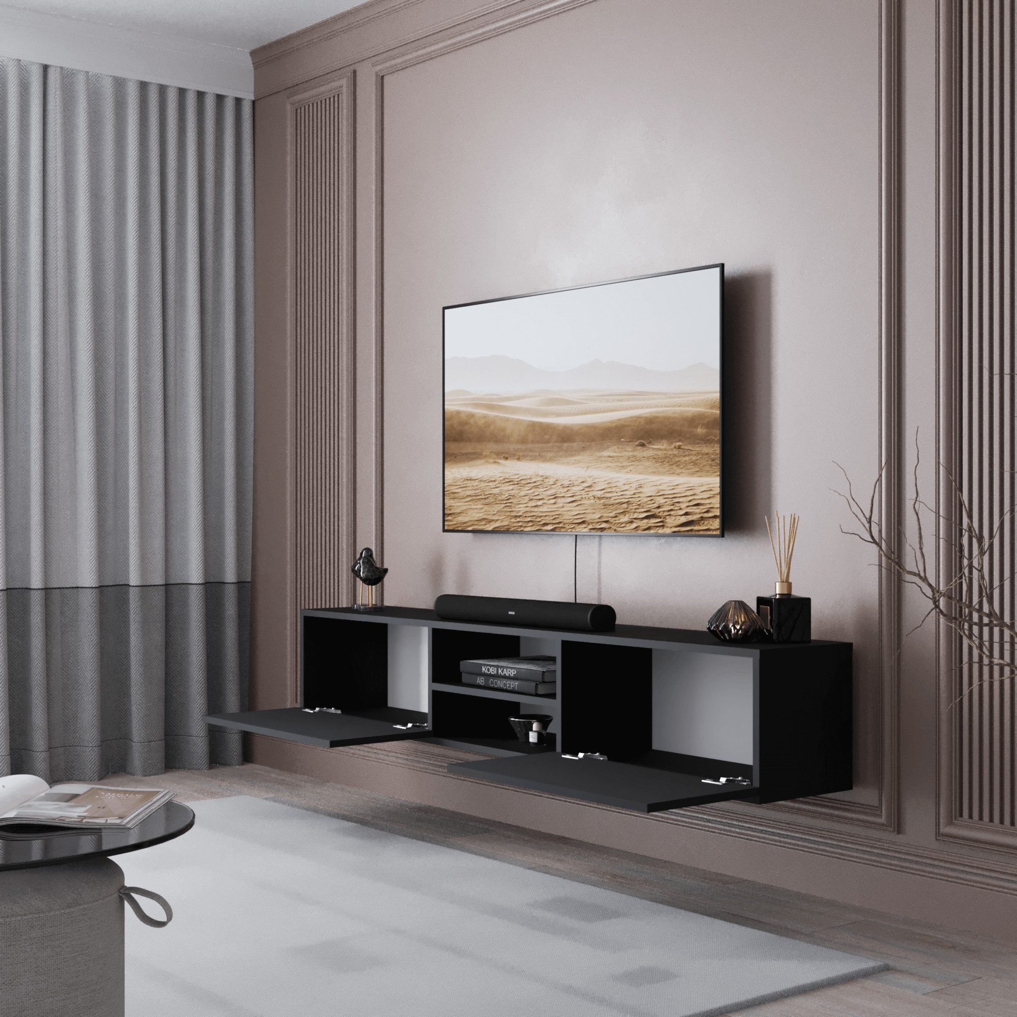 BDR Smart Home Art Lowboard Waco TV Lowboard 180 cm, 2 Türen Wandmontage Modernes Design – Bild 2 von 5