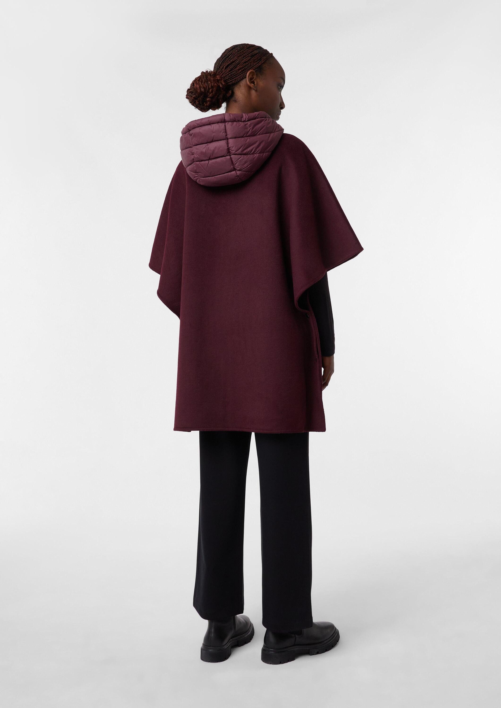 comma Poncho Outdoor-Umhang Woll-Cape mit wattierter Kapuze und aufgesetzten Taschen