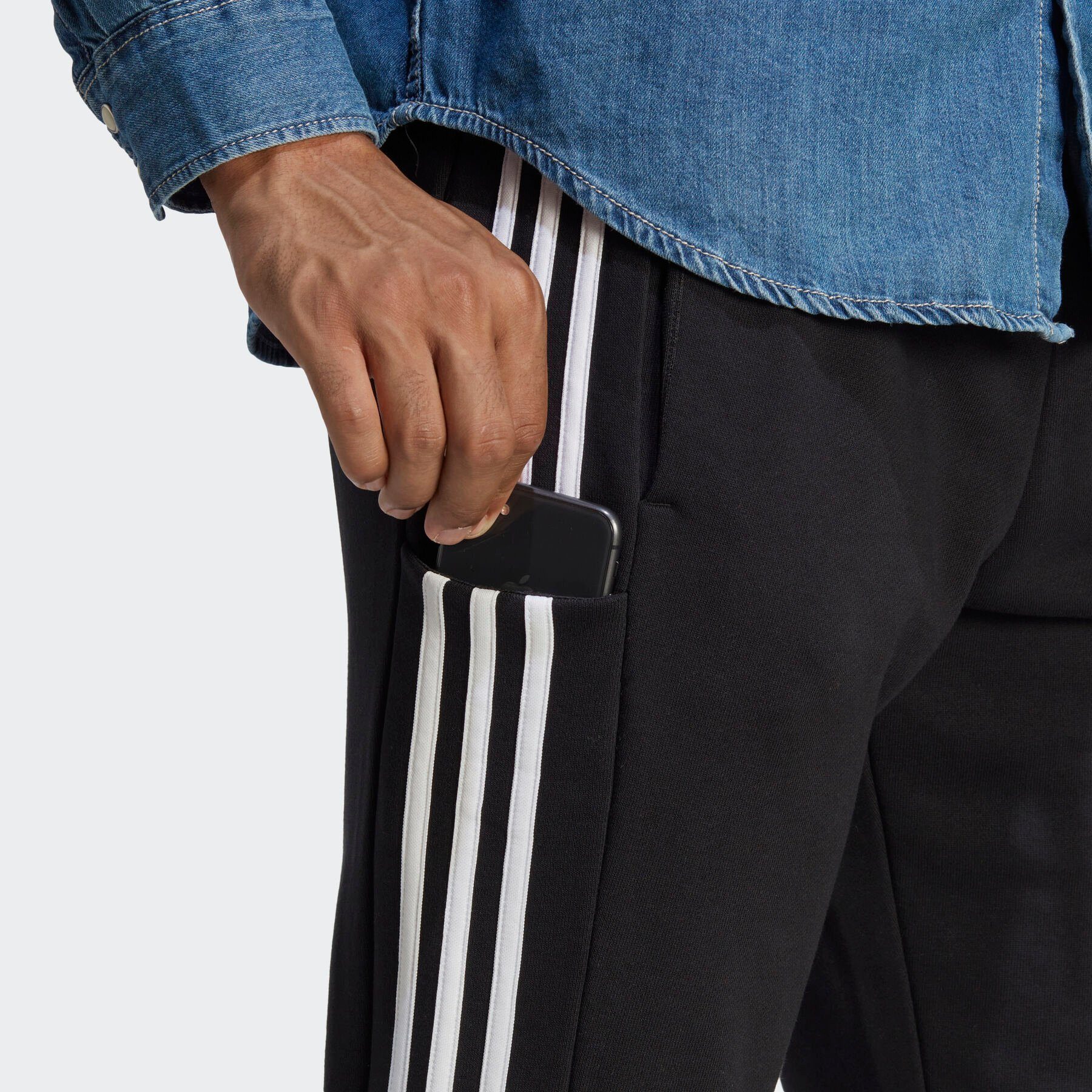 adidas TERRY ESSENTIALS CUFF HOSE Black 3STREIFEN / White Sportswear FRENCH Sporthose TAPERED (1-tlg)