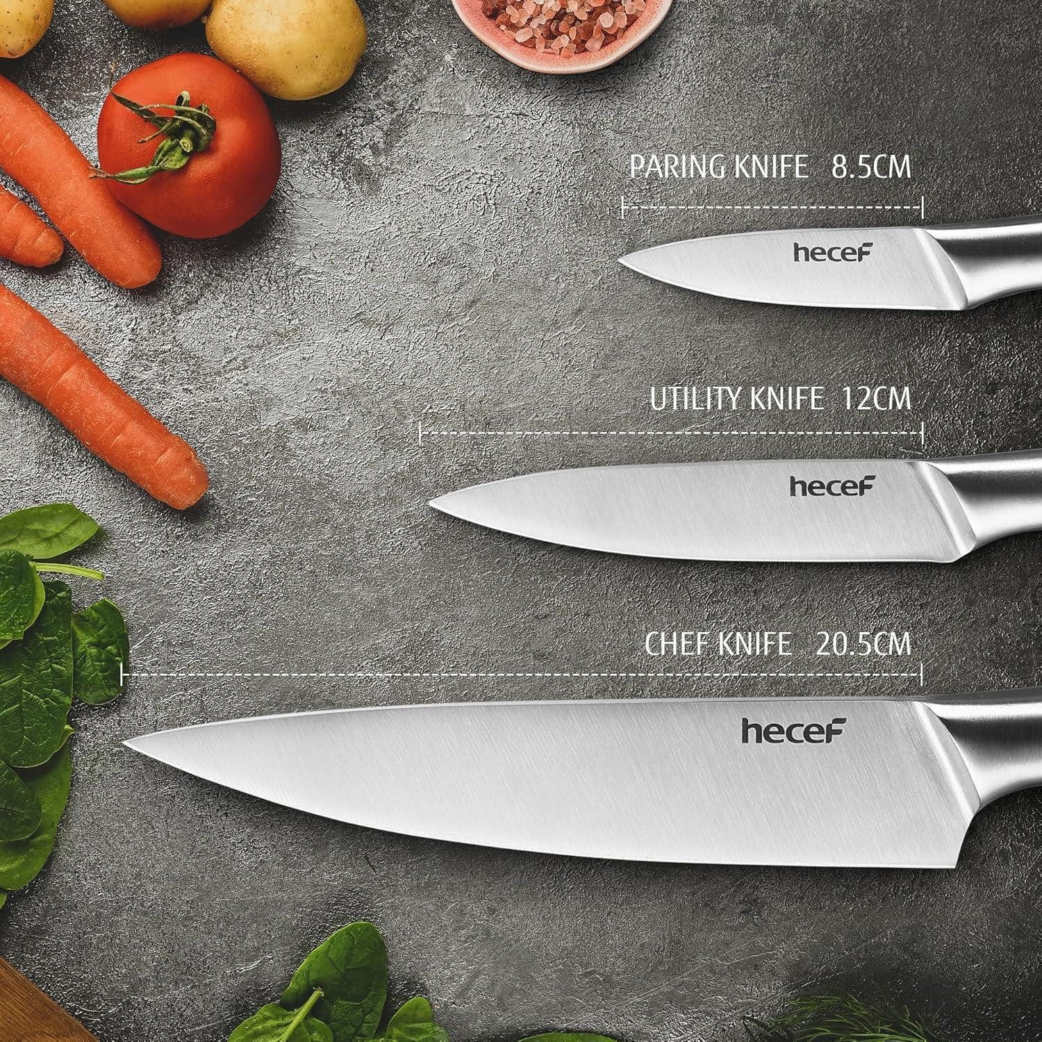 LuxusKollektion Messer-Set hecef Messerset 3-teilig Edelstahlklinge Hohlgriff