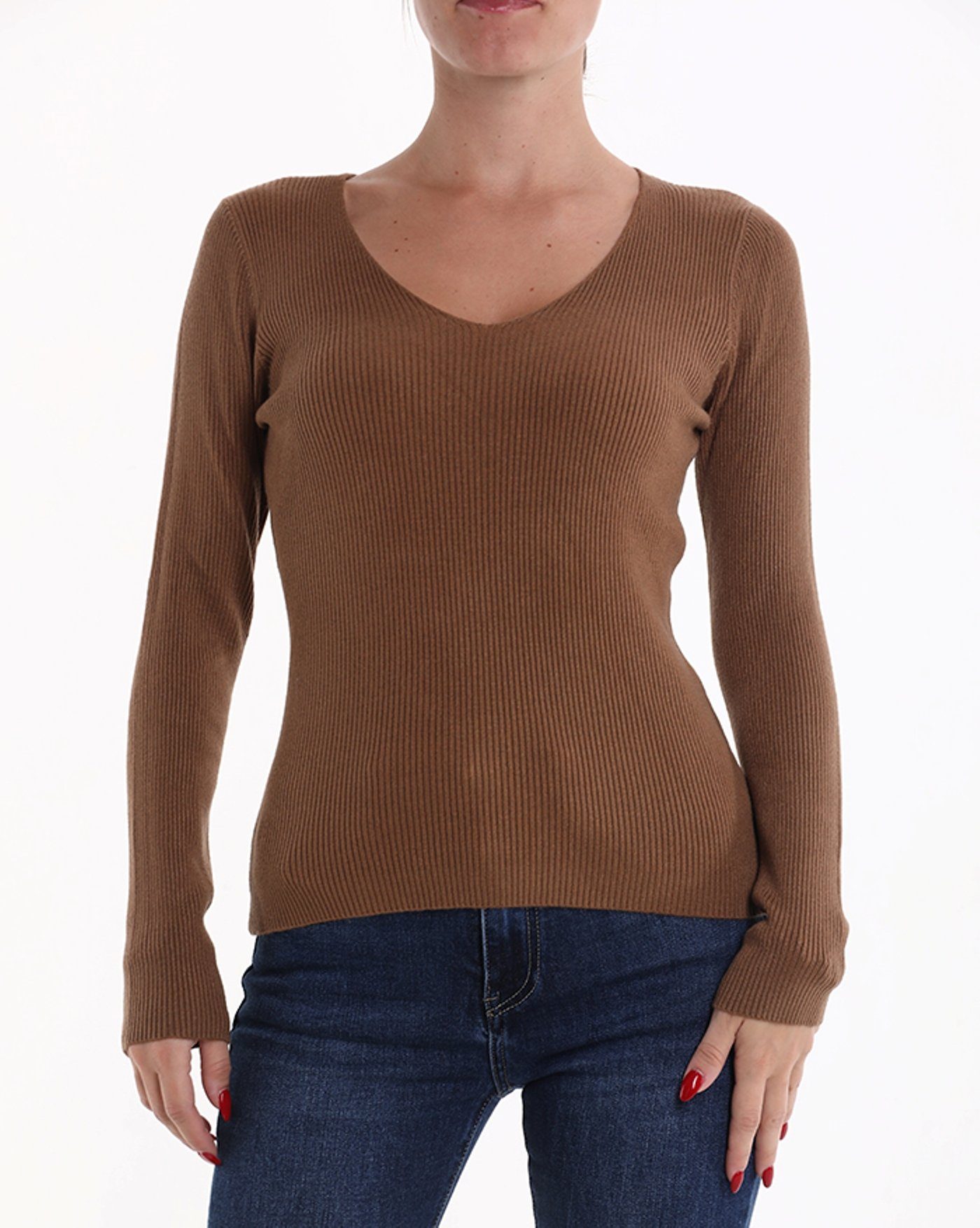 Ava & Jackson Company V-Ausschnitt-Pullover CELINA nougatbraun