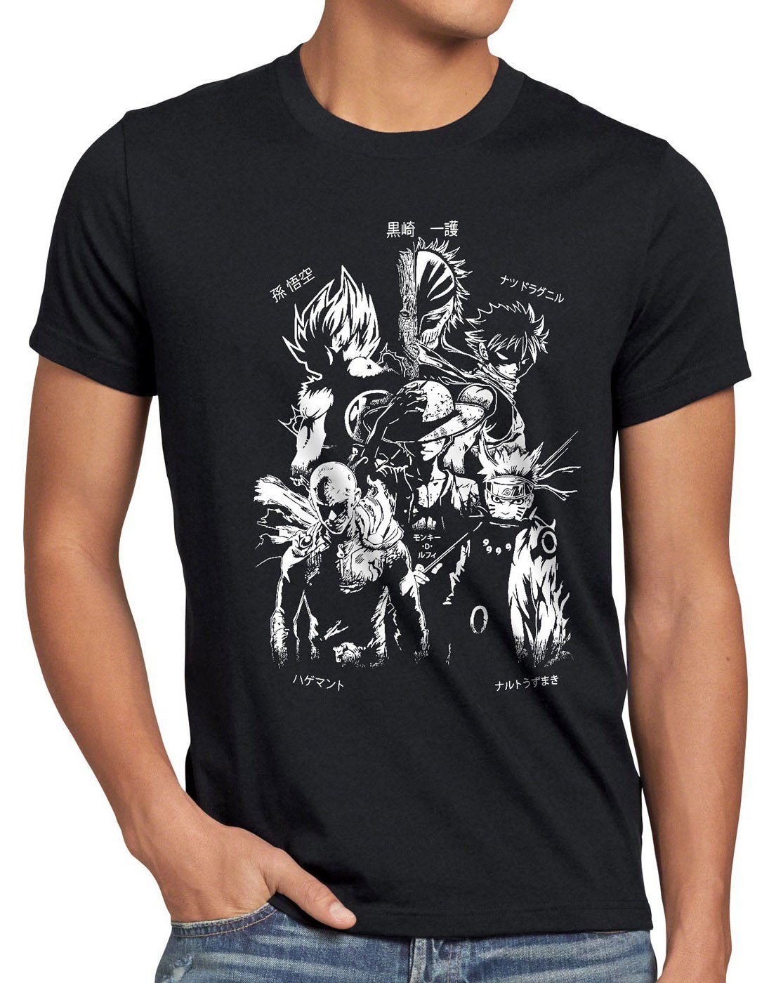 style3 Print-Shirt Herren T-Shirt Anime Heroes goku luffy saitama piece son punch dragon fairy ball schwarz