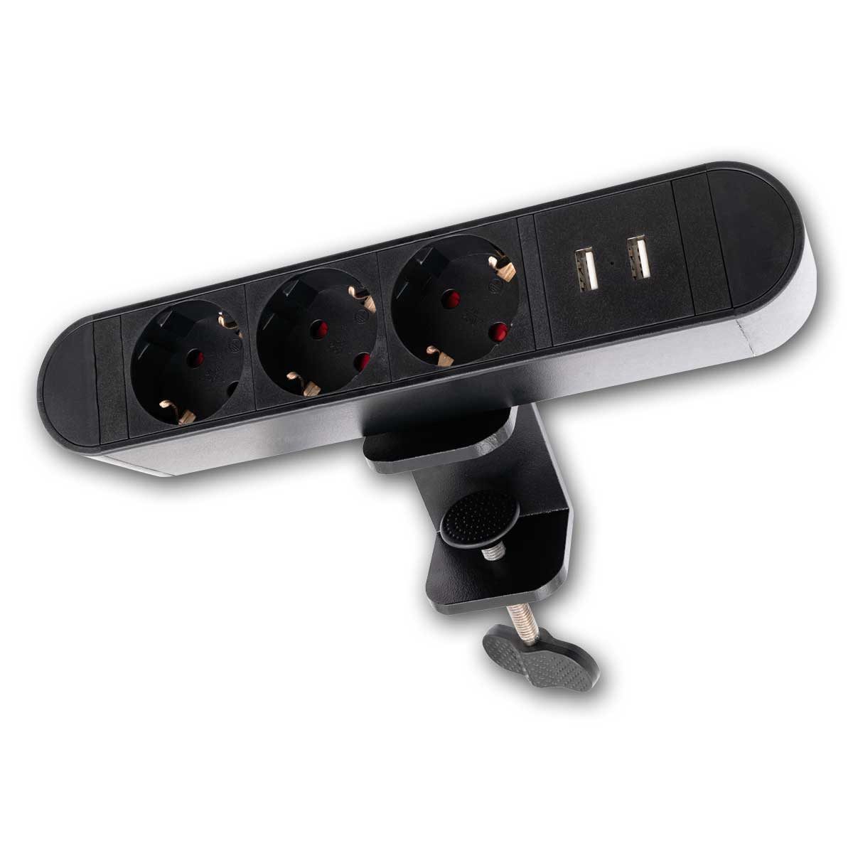 McPower 3er Tischsteckdose SK-03 mit Tischklemme & 2xUSB Steckdosenleiste