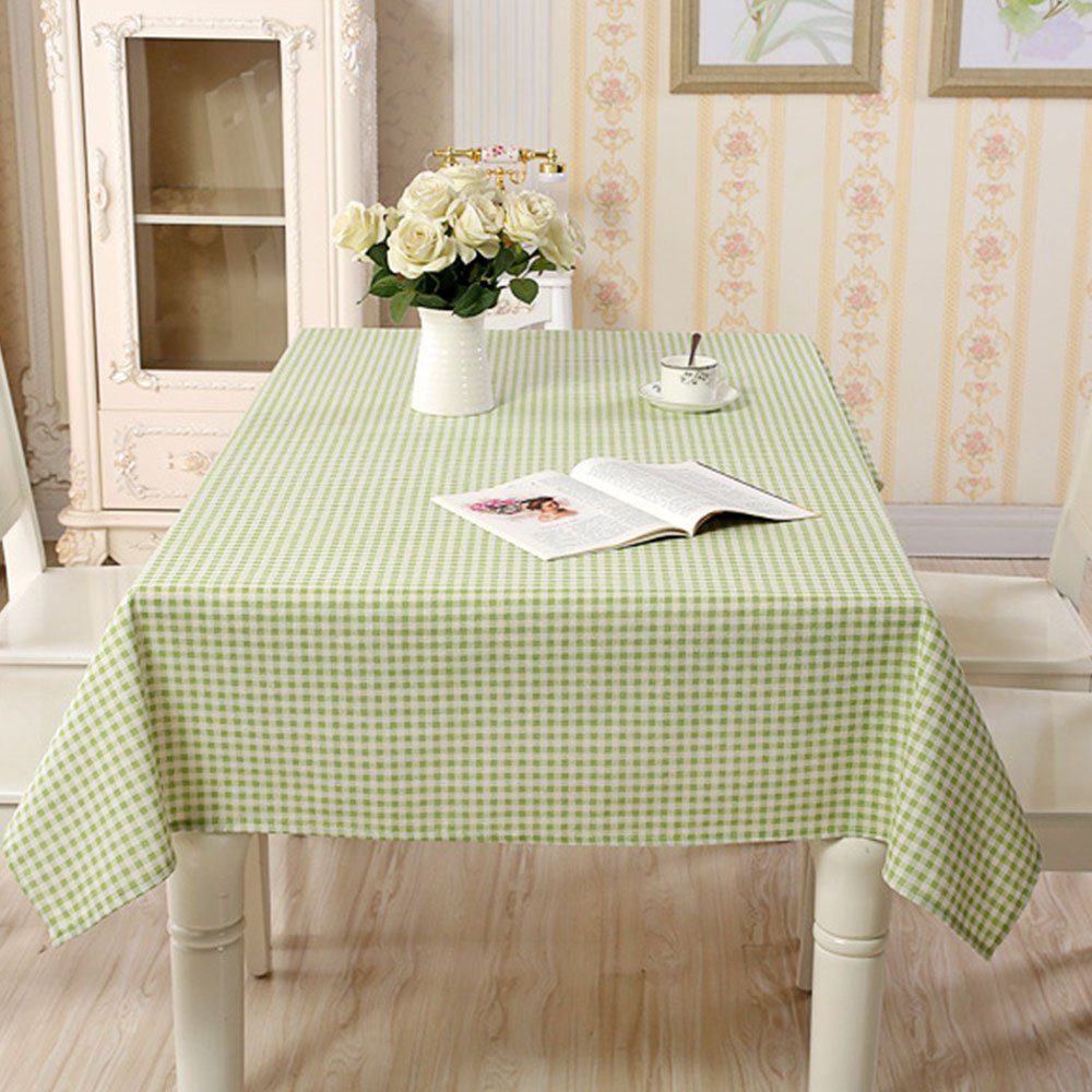 FELIXLEO Grid Tischdecke Printing Kleine Tischdecken Grün Baumwolle Tischtuch 100X140CM