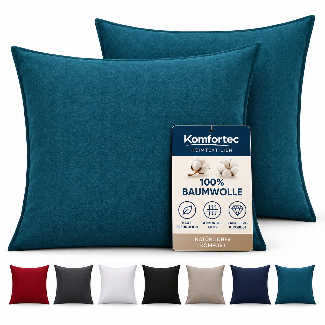 Komfortec Kissenbezug 100% Baumwolle, 150 g/m², (2 Stück), 40 x 40 cm, Kissenhülle, Superweicher Premium Jersey Kopfkissenbezug von Komfortec