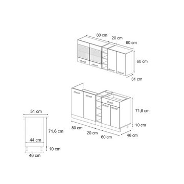 Livinity® Küchenzeile R-Line, Schwarz Beton/Weiß, 160 cm AP Marmor