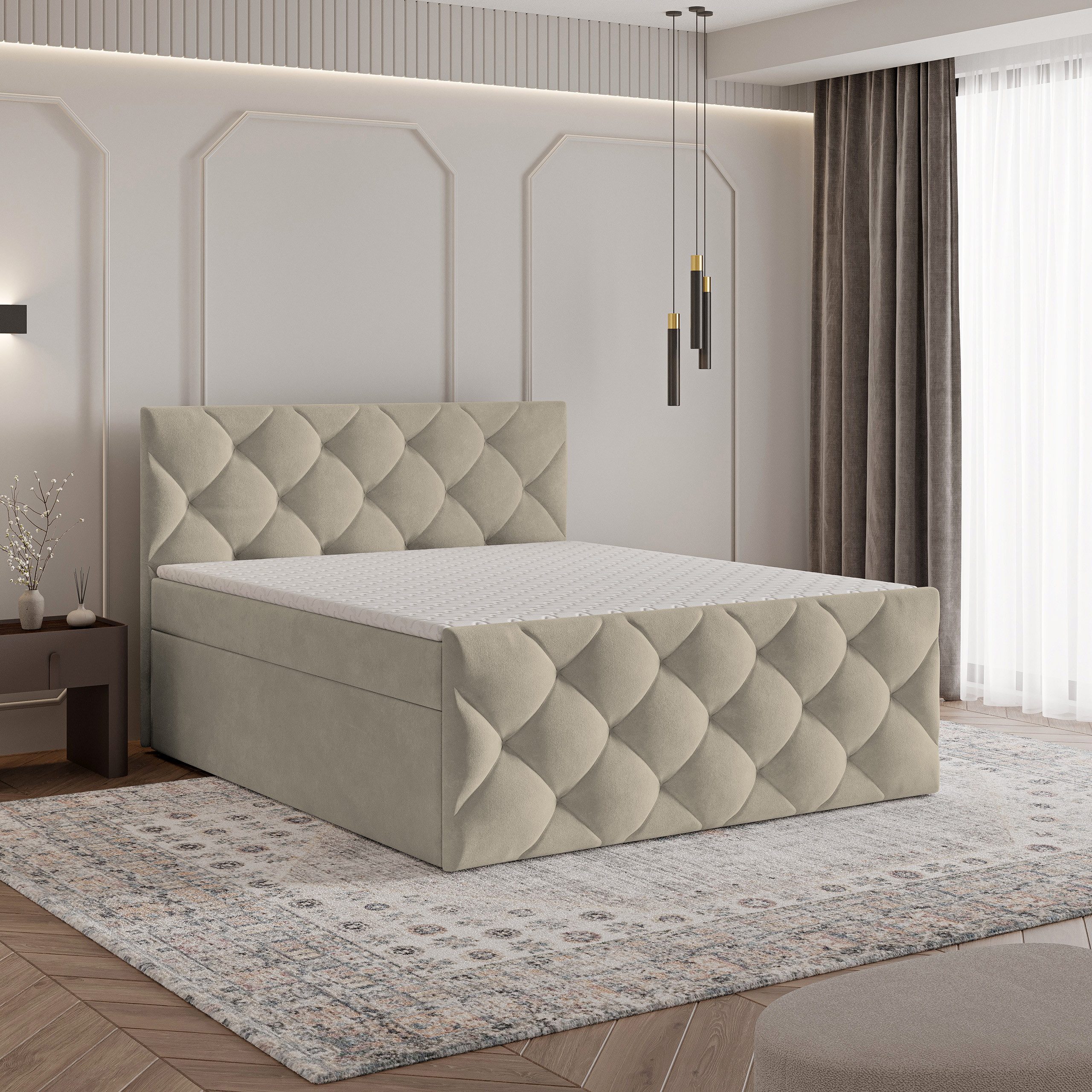 Masseno Boxbett ROVARI 180x200 cm mit Bonell Matratze und Topper, Doppelbett, Polsterbett mit Kopfteil, Boxspringbett