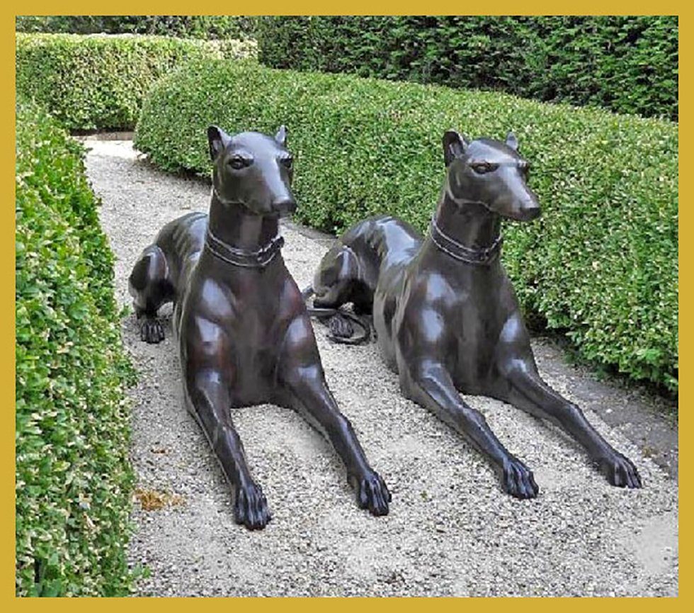 liegend, Gartenfigur IDYL Hunde Bronze-Skulptur paar IDYL Ein Bronze
