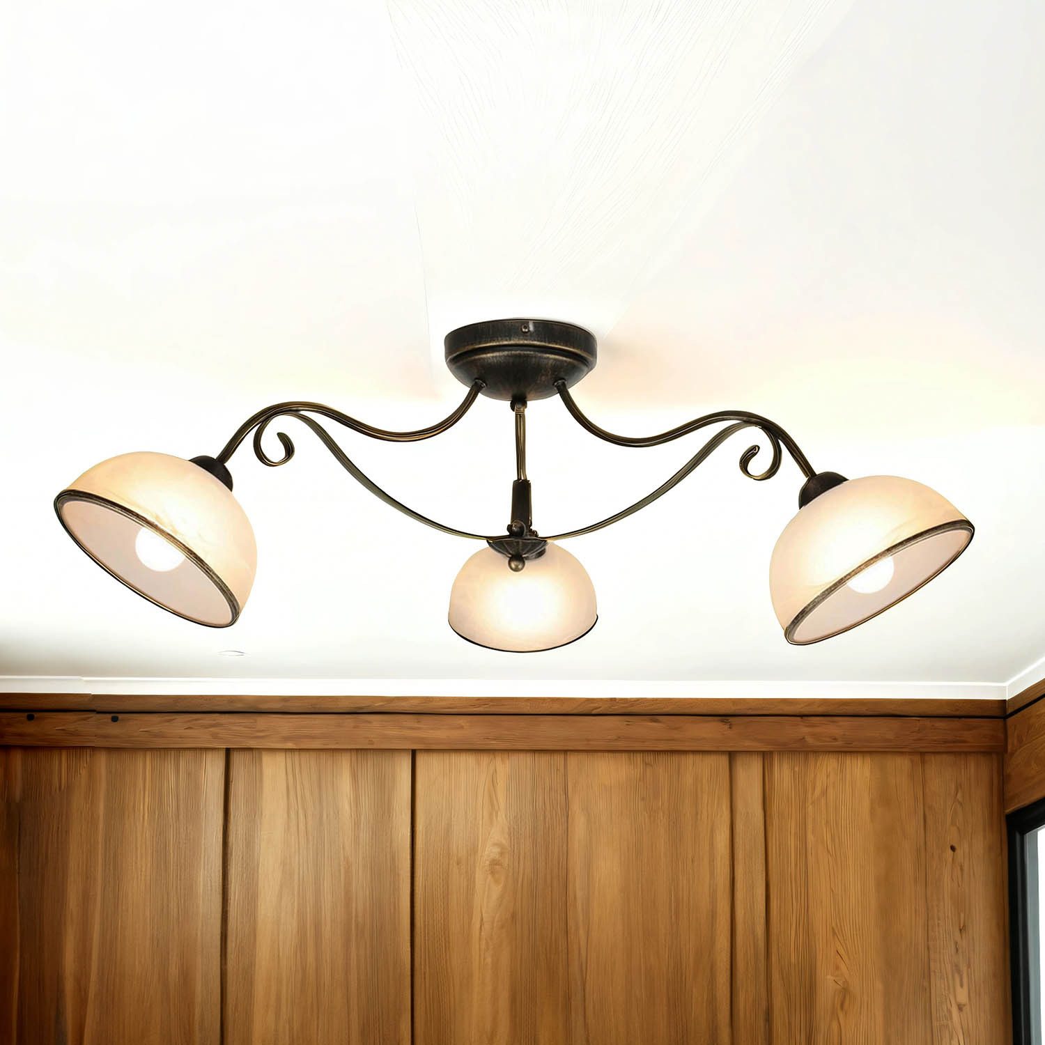 Licht-Erlebnisse Deckenleuchte ANTICA, ohne Leuchtmittel, Deckenlampe Esszimmer Wohnzimmer in Messing 3x E27