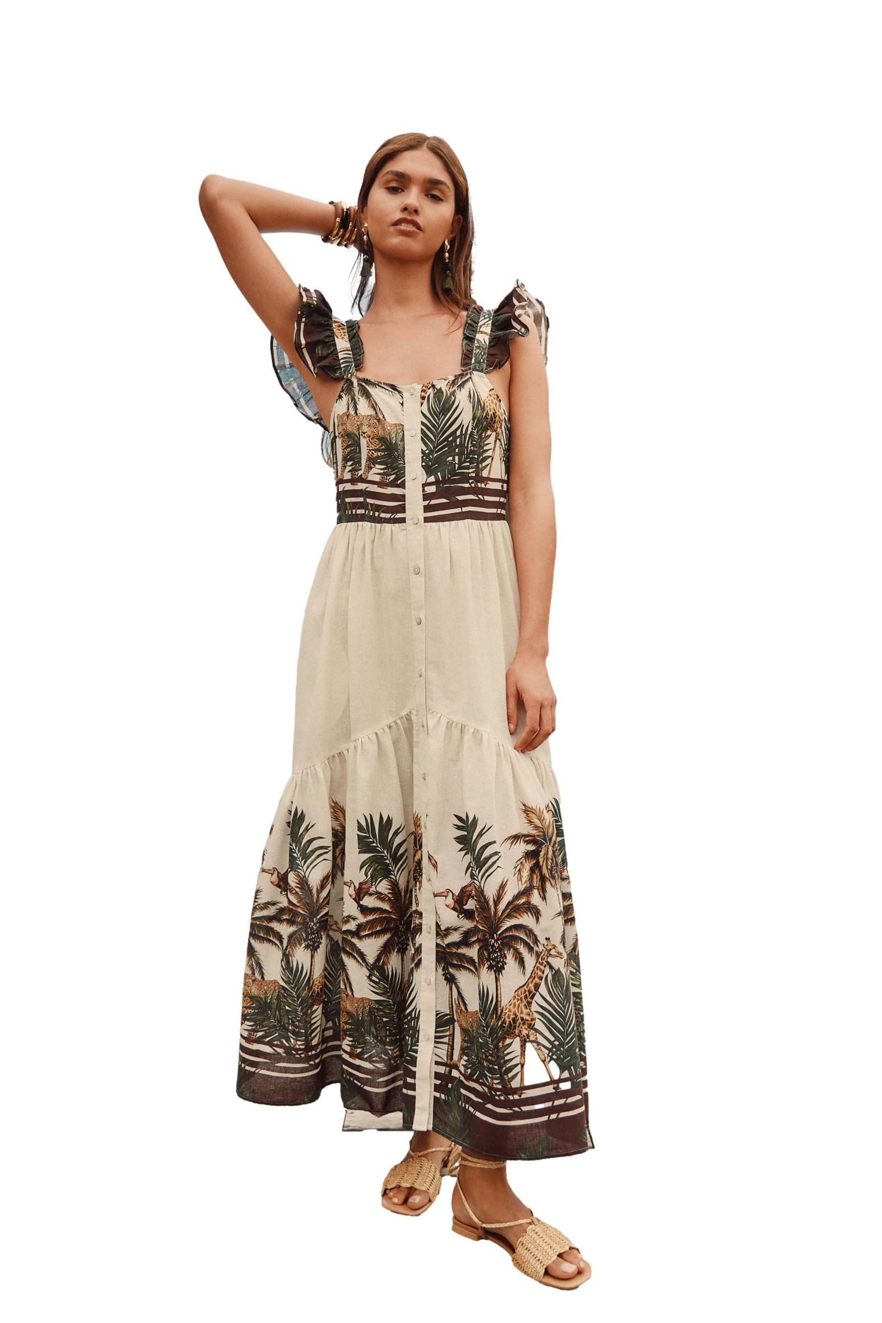 Next Maxikleid Gestuftes Boho-Maxikleid mit Flatterärmeln günstig online kaufen