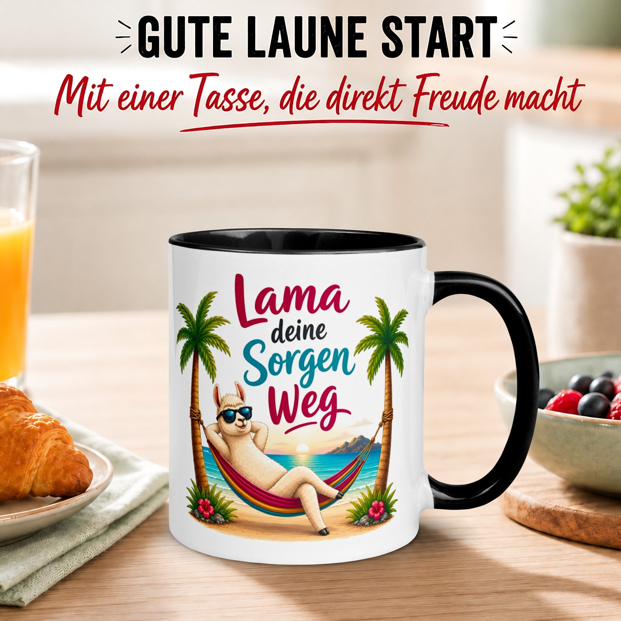 Momentals Tasse Lama – Lama deine Sorgen weg – Relax Entspannung Anti Stress Geschenk, Gratis Versand · Links-&Rechtshänder · Spülmaschinenfest