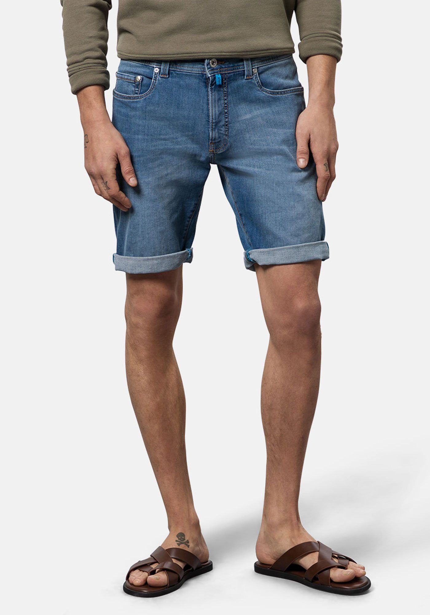 Pierre Cardin Jeansbermudas Lyon 5-Pocket Futureflex Denim Jeans Shorts Vintage Summer Blue