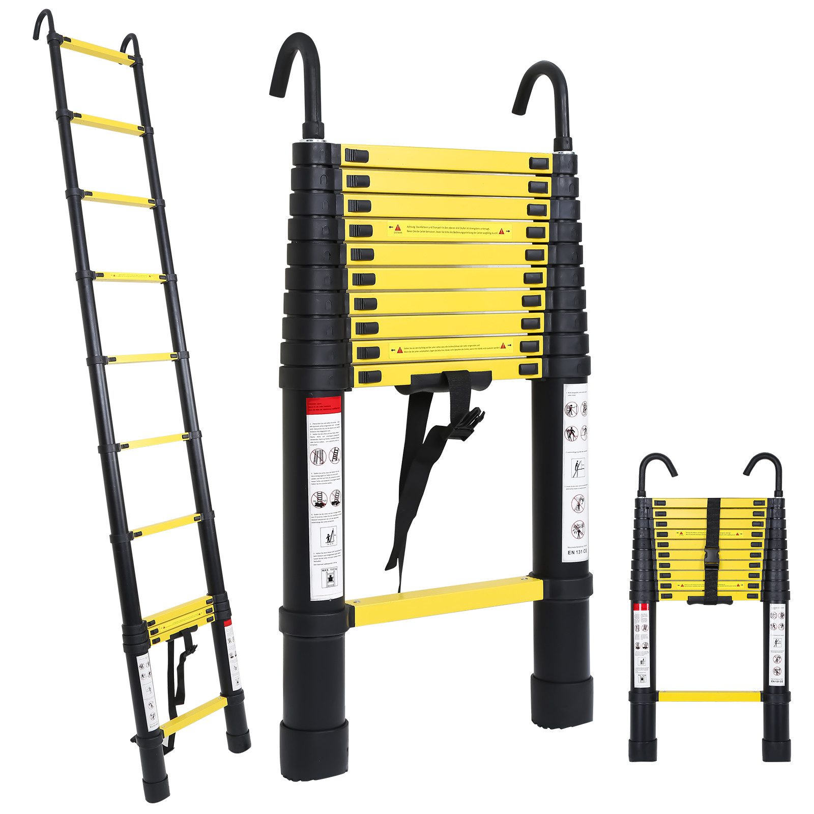 Clanmacy Teleskopleiter Teleskopleiter Alu 2,6~5m Ausziehleiter Anlegeleiter bis 150kg