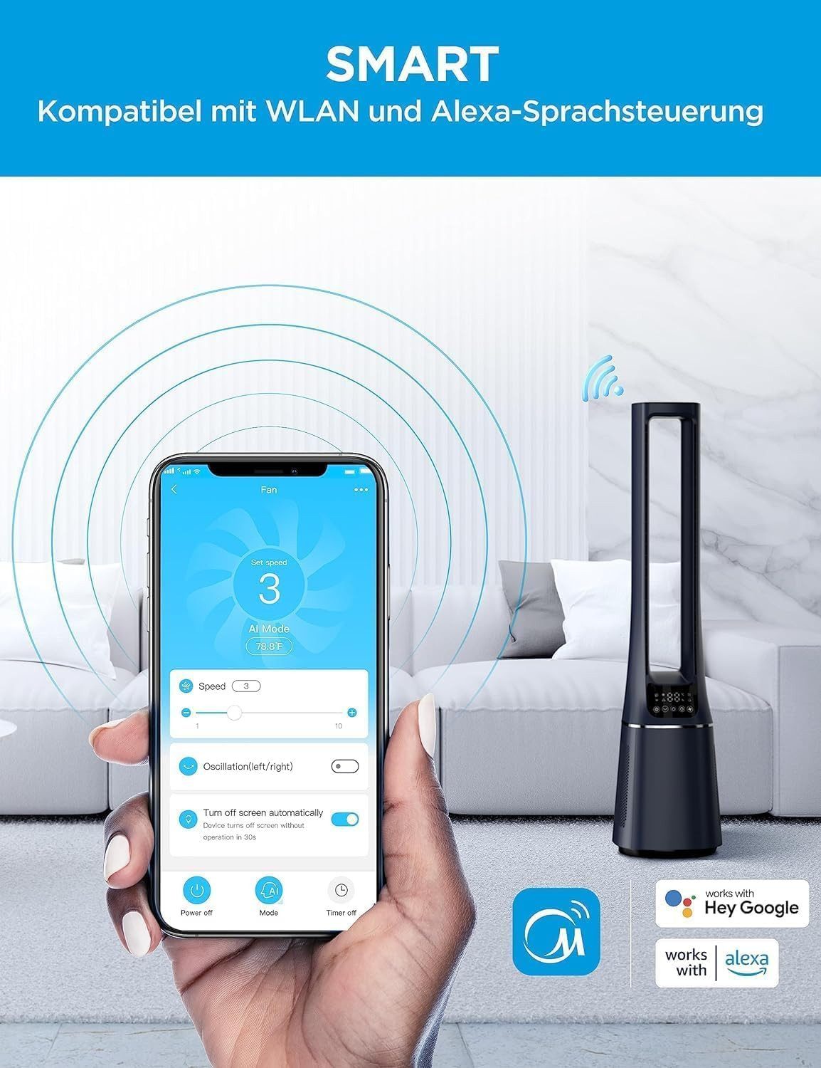 Midea Turmventilator »MFP-120i BL« 2in1 Turmventilator & Luftreiniger H13 T günstig online kaufen