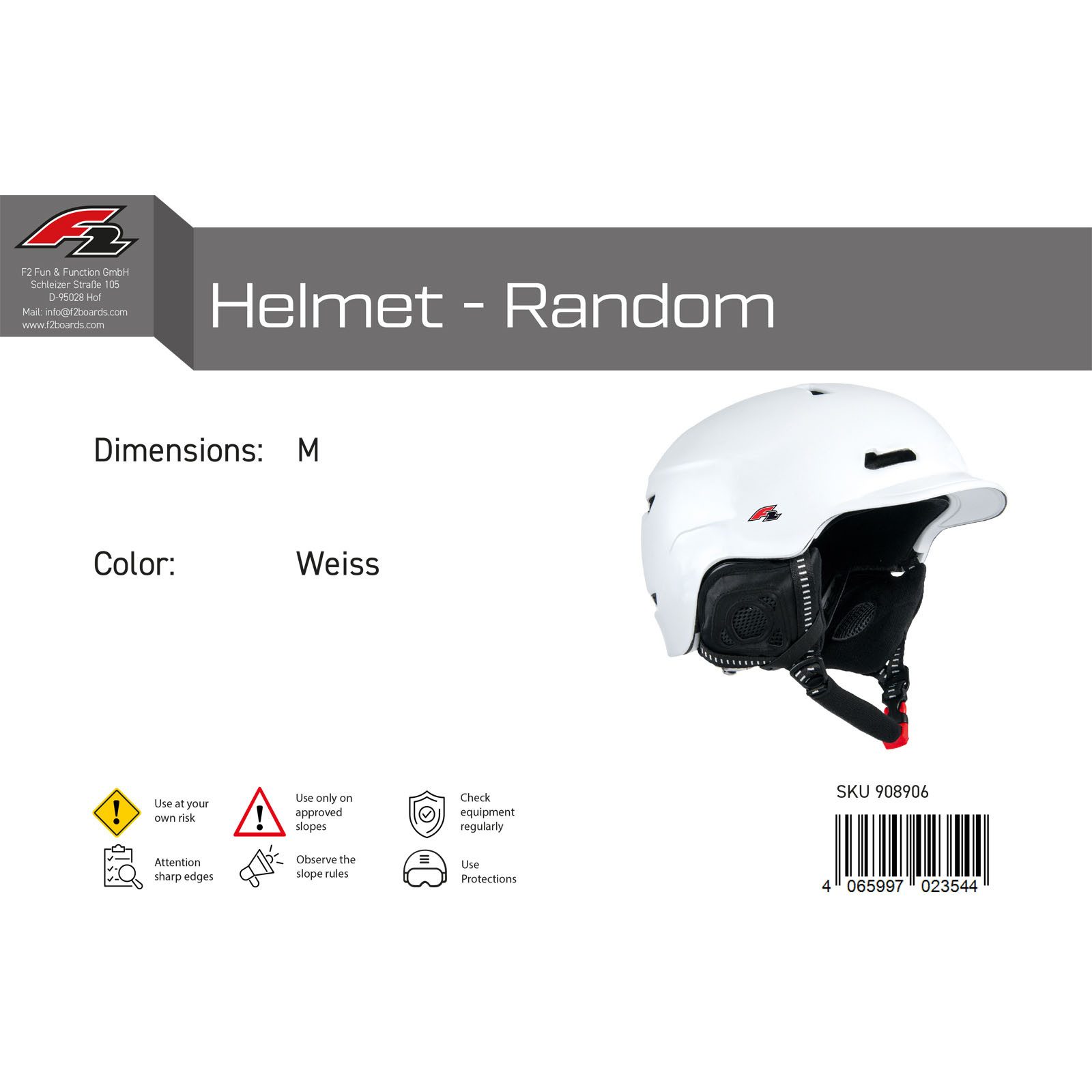 F2 Snowboardhelm F2 Herren Snowboard Helm Helmet - Random M Weiss 2024/25