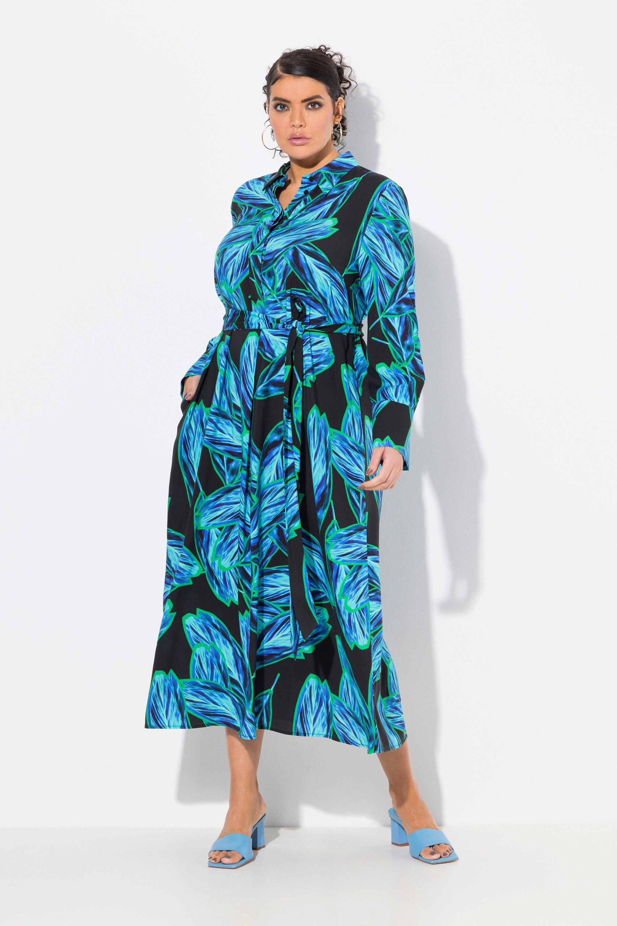 Ulla Popken Midikleid Maxikleid Blätter A-Linie günstig online kaufen