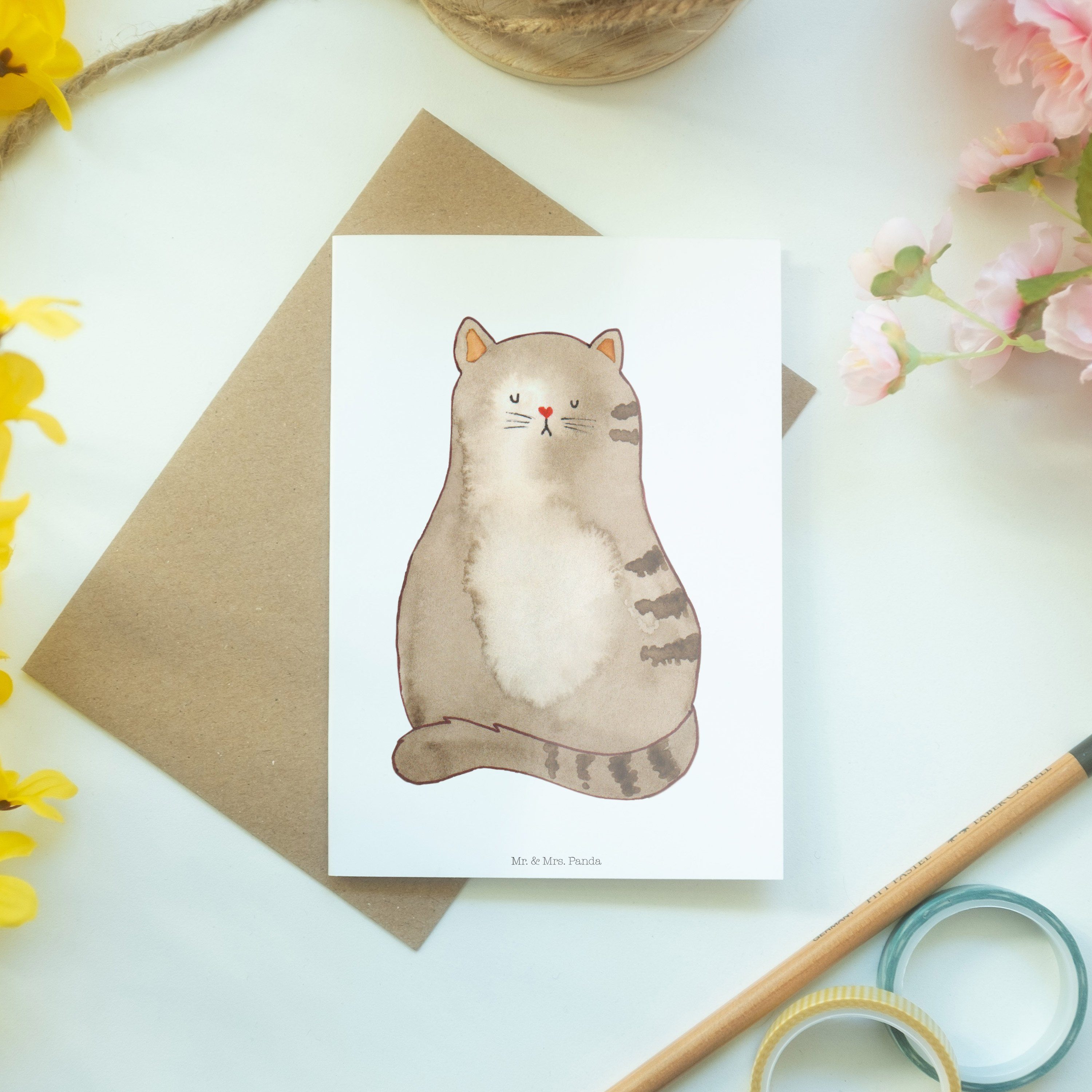 Mr. & Mrs. Panda Grußkarte - Katzendeko, Hochzeitskarte, Geschenk, - Katze K sitzend Weiß Karte