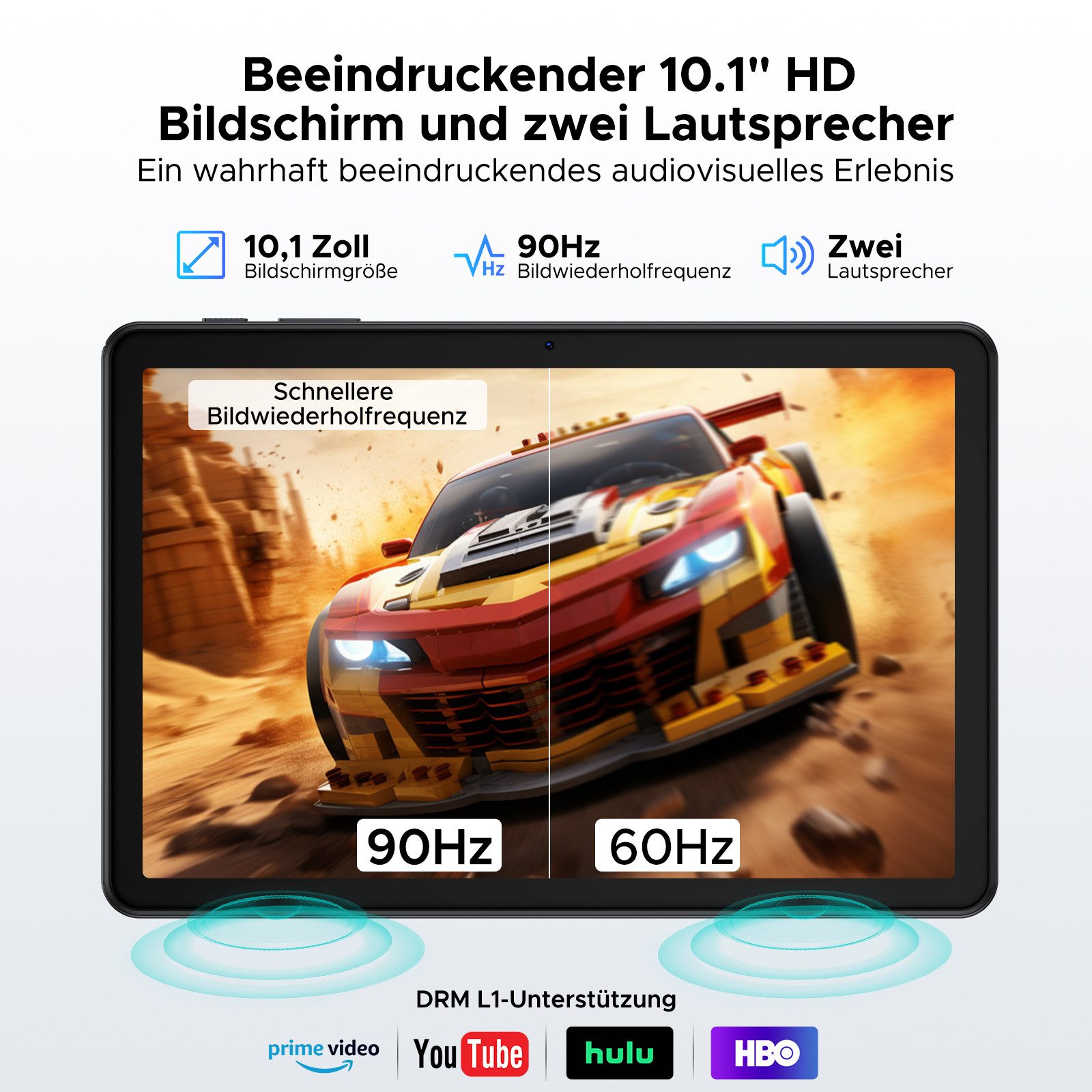 Aorlym AP10 Tablet 10,1 Zoll Android 16, 48GB RAM, 7000mAh Akku Tablet (10.1", 128 GB, Android 16, WiFi, Gemini AI, Unisoc T310, 90Hz Display, Tastatur-Set, Dual Speaker)