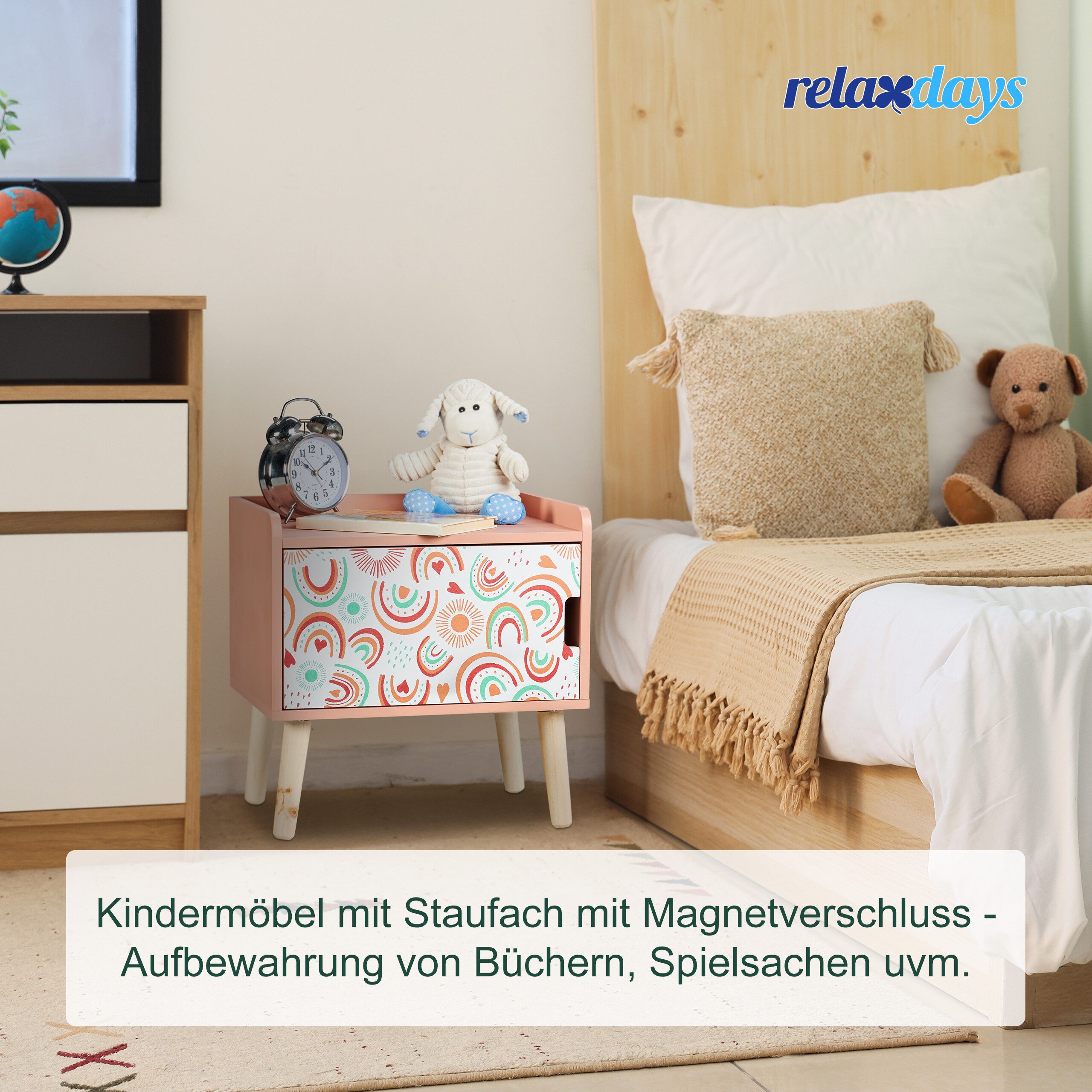 relaxdays Nachttisch für Kinder mit Staufach (1-St), B – Bild 3 von 5