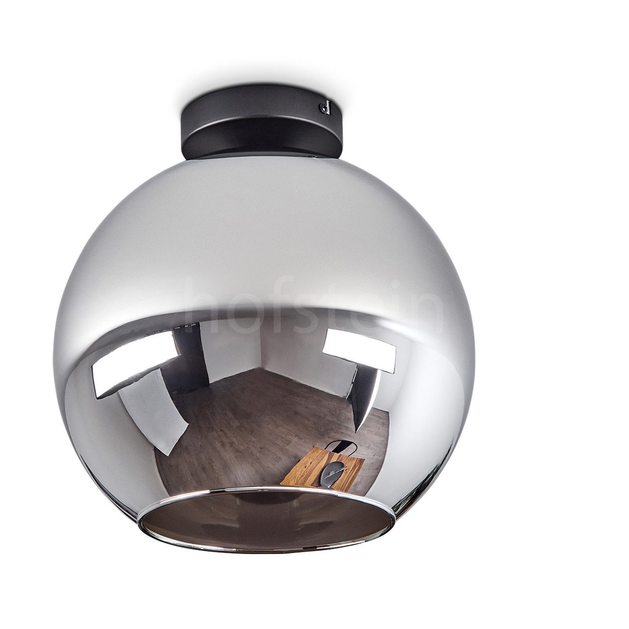 hofstein Deckenleuchte »Cesaro« moderne Deckenlampe aus Metall/Glas in Schwarz/Chromfarben, ohne Leuchtmittel, Leuchte im Retro/Vintage-Design mit Schirm aus Glas (30cm), 1xE27. Reduzierter Preis € 49,99. Unverbindliche Preisempfehlung € 64,90