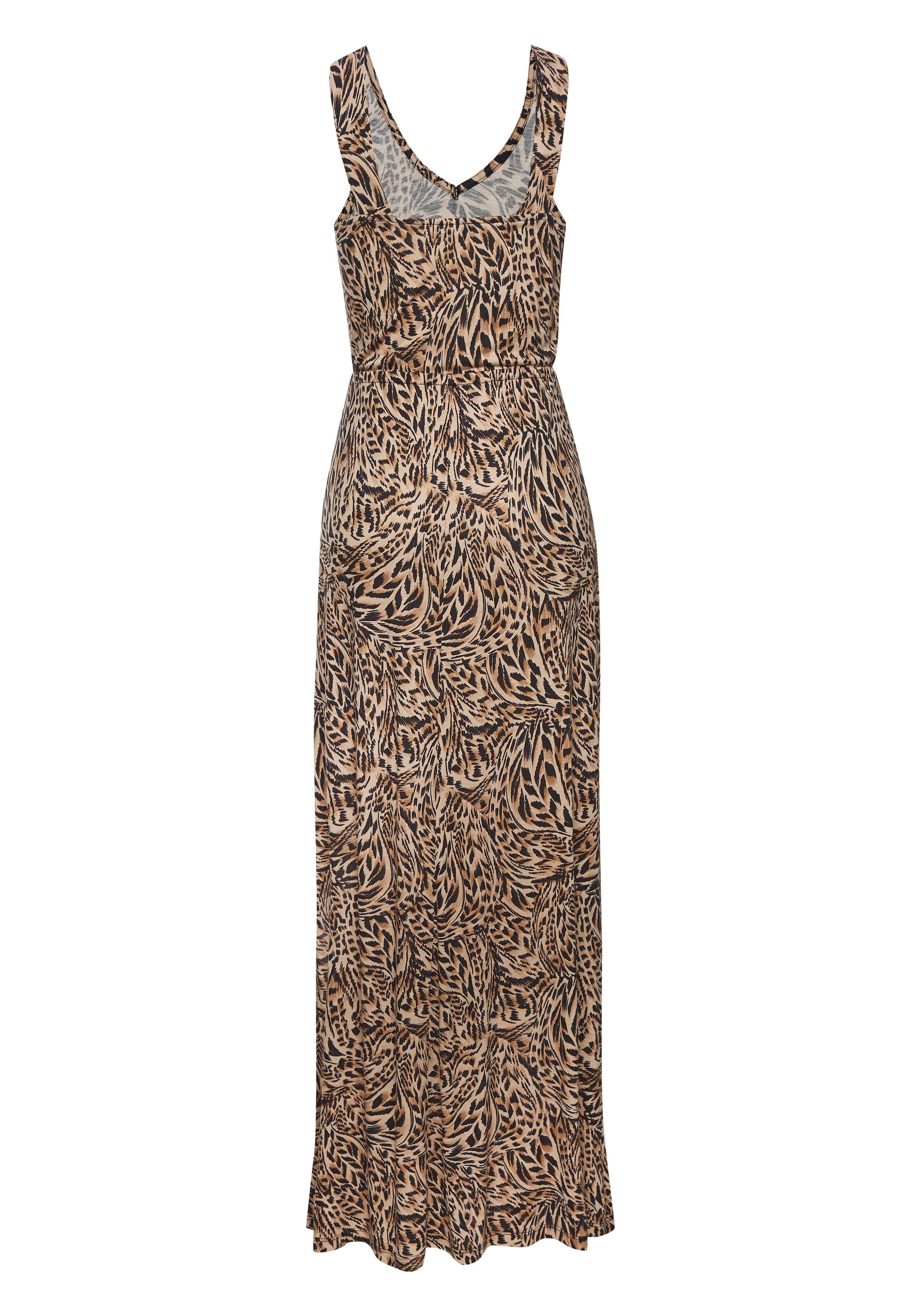 Buffalo Maxikleid mit Alloverdruck und Schlitz lässiges Sommerkleid, Strandkleid, Jerseykleid, Trägerkleid, Festival