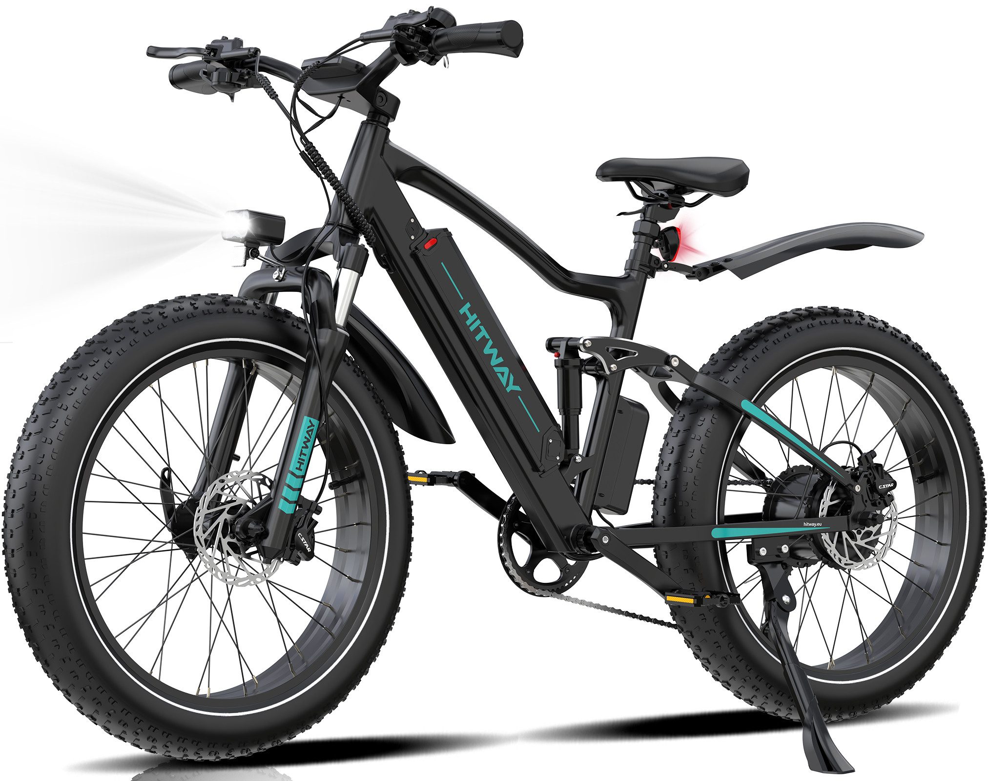 HITWAY E-Bike Mountainbike 26*4,0 Zoll Elektrofahrrad EMTB mit 48V15Ah Samsung Akku, 7 Gang shimano shimano Schaltwerk, Kettenschaltung, 250W Heckmotor, 720 Wh, Pedelec mit 2 Stoßdämpfer, APP Funktion E-Mountainbike für Erwachsene