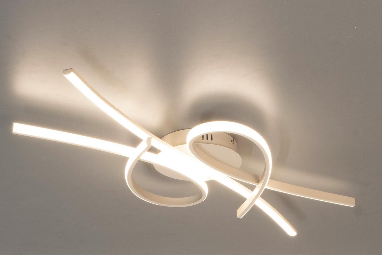 FISCHER & HONSEL LED Deckenleuchte BIBA, 1-flammig, Sandfarben, Metall, Anpassung der Farbtemperatur, Dimmfunktion, LED fest integriert, Extra-Warmweiß, Neutralweiß, Tageslichtweiß, mit Fernbedienung, B 100 x H 10 x T 44 cm