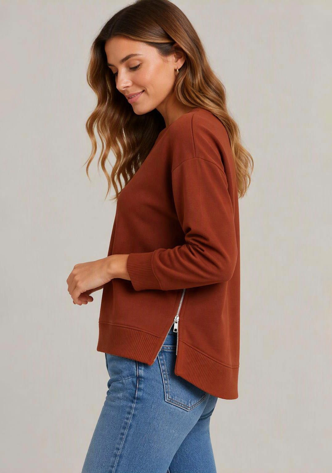 Tamaris Sweatshirt mit seitlichen Reißverschlüssen aus elastischer Baumwollqualität – Bild 2 von 5