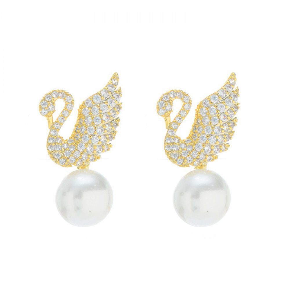 Invanter Paar Ohrhänger Swan Female Set Earrings inkl.Geschenkbo Pearl, Zircon Micro